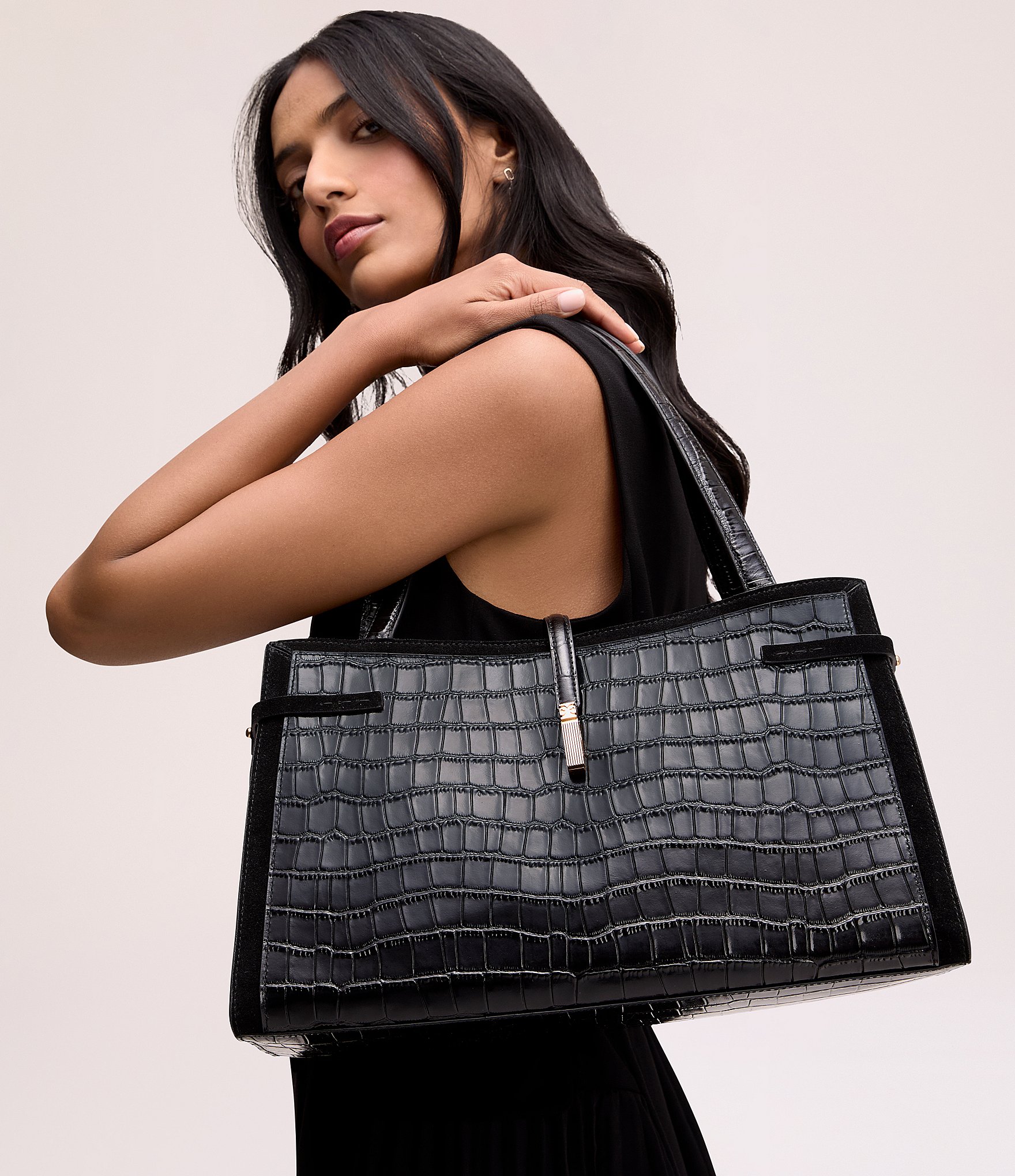 Sam Edelman Taylin Box Crocodile Embossed Tote Bag