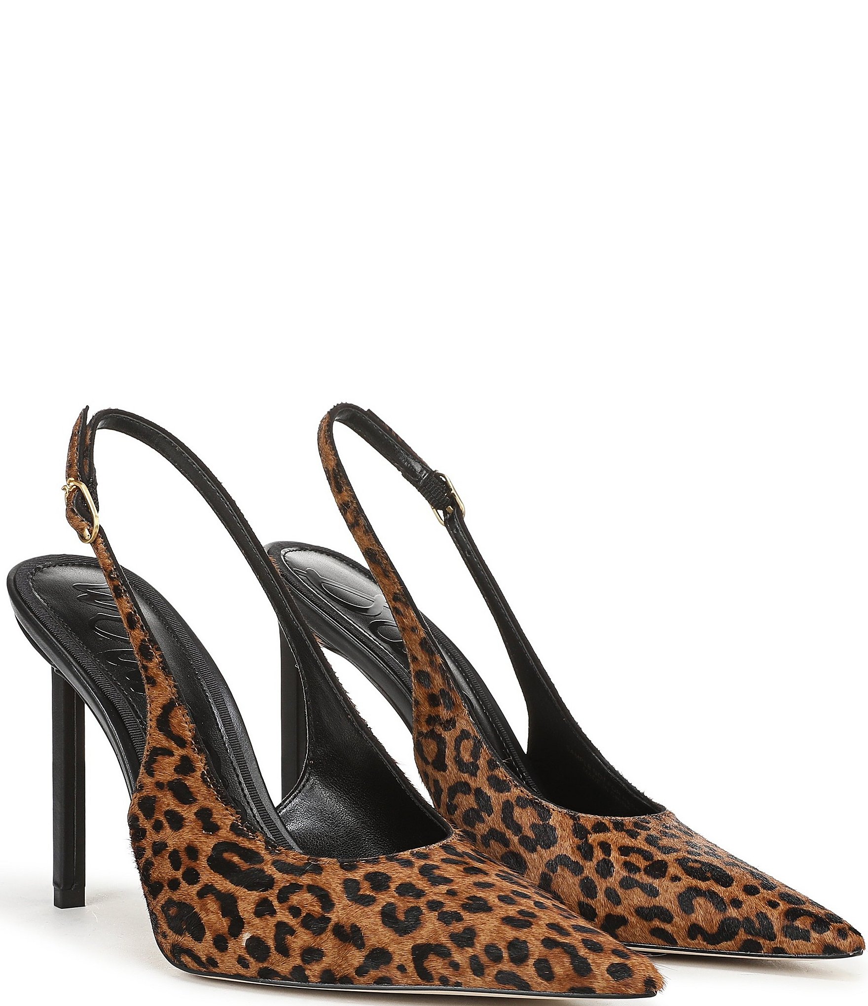 Sam Edelman Tegan Leopard Print Calf Hair Pointed Toe Stiletto Slingback Pumps