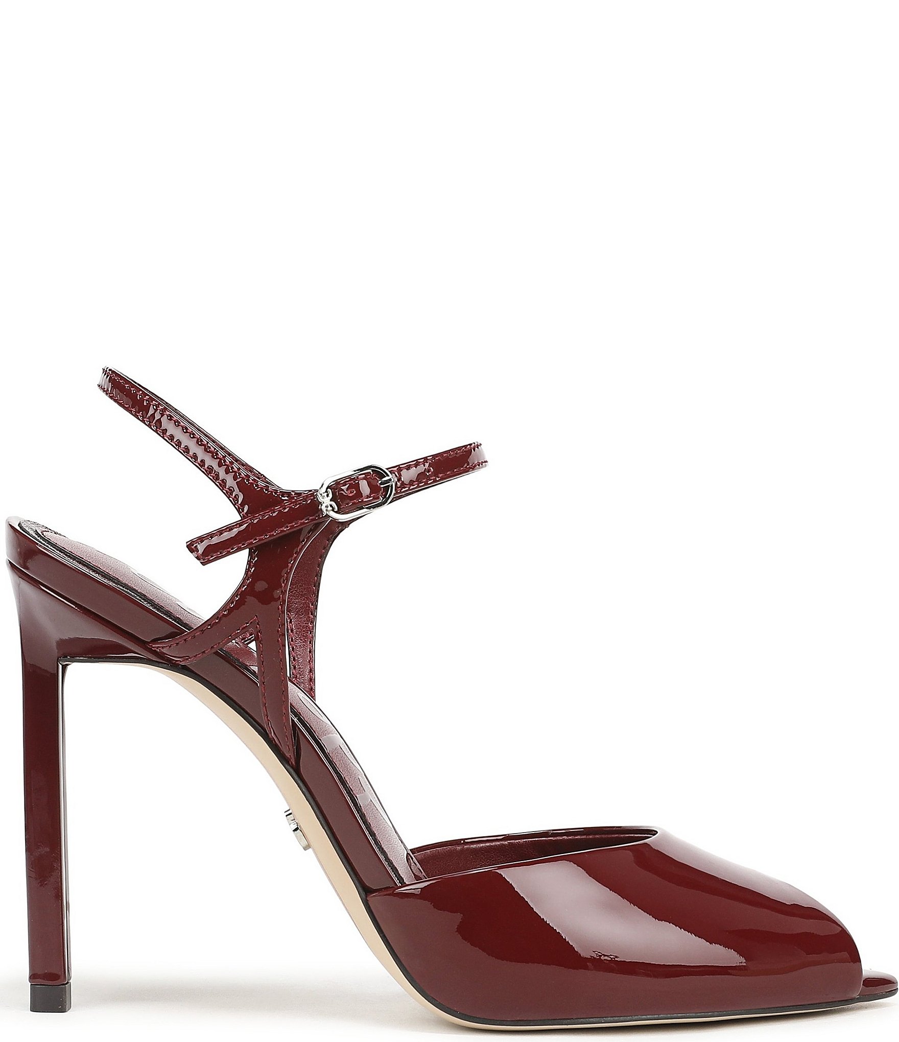 Sam Edelman Tinslie Patent Leather Ankle Strap Pointed Peep Toe Pumps