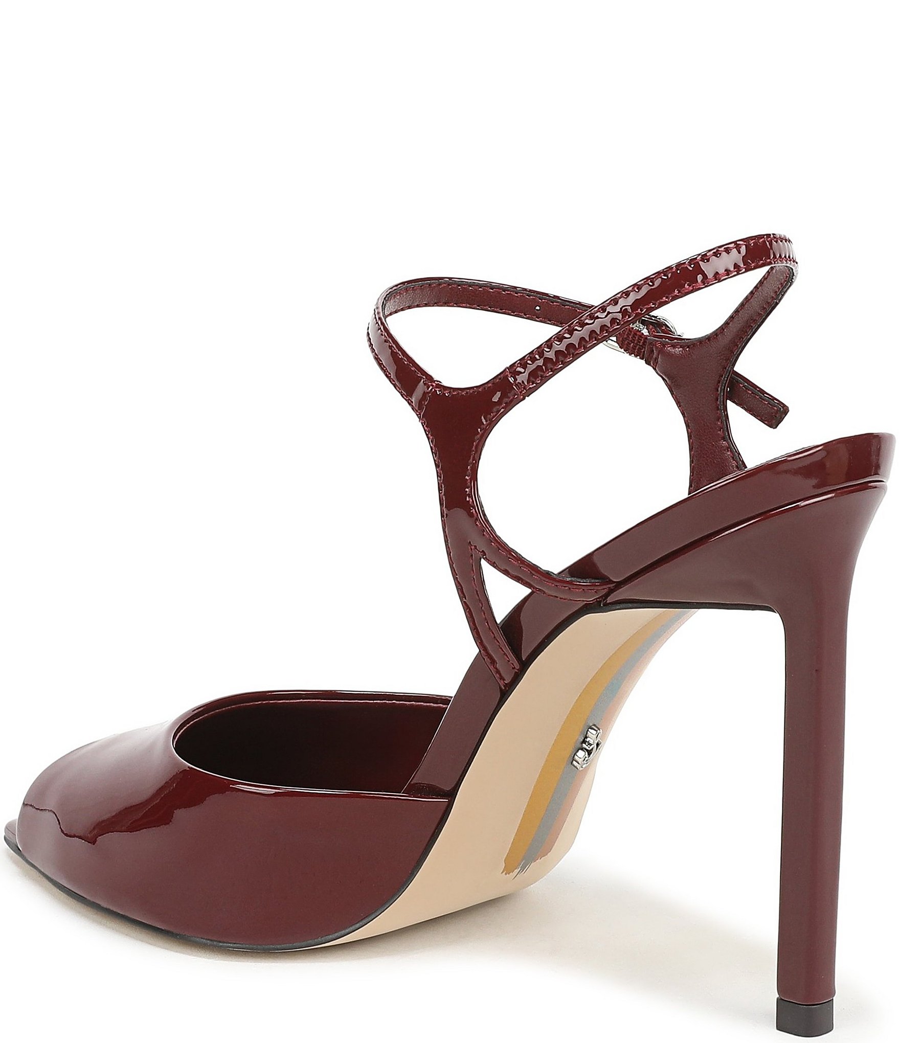 Sam Edelman Tinslie Patent Leather Ankle Strap Pointed Peep Toe Pumps