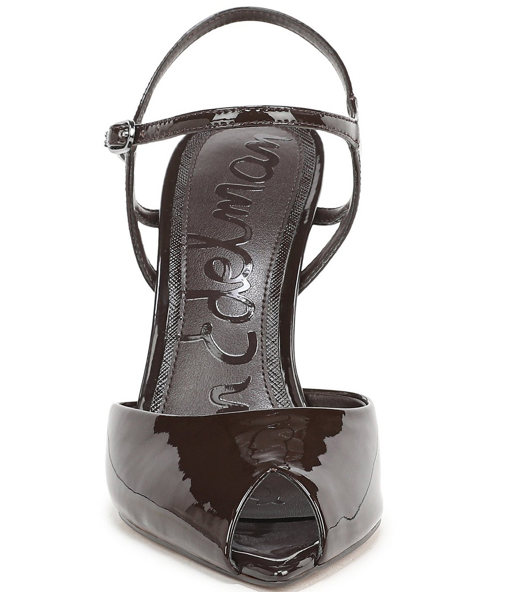 Sam Edelman Tinslie Patent Leather Ankle Strap Pointed Peep Toe Pumps