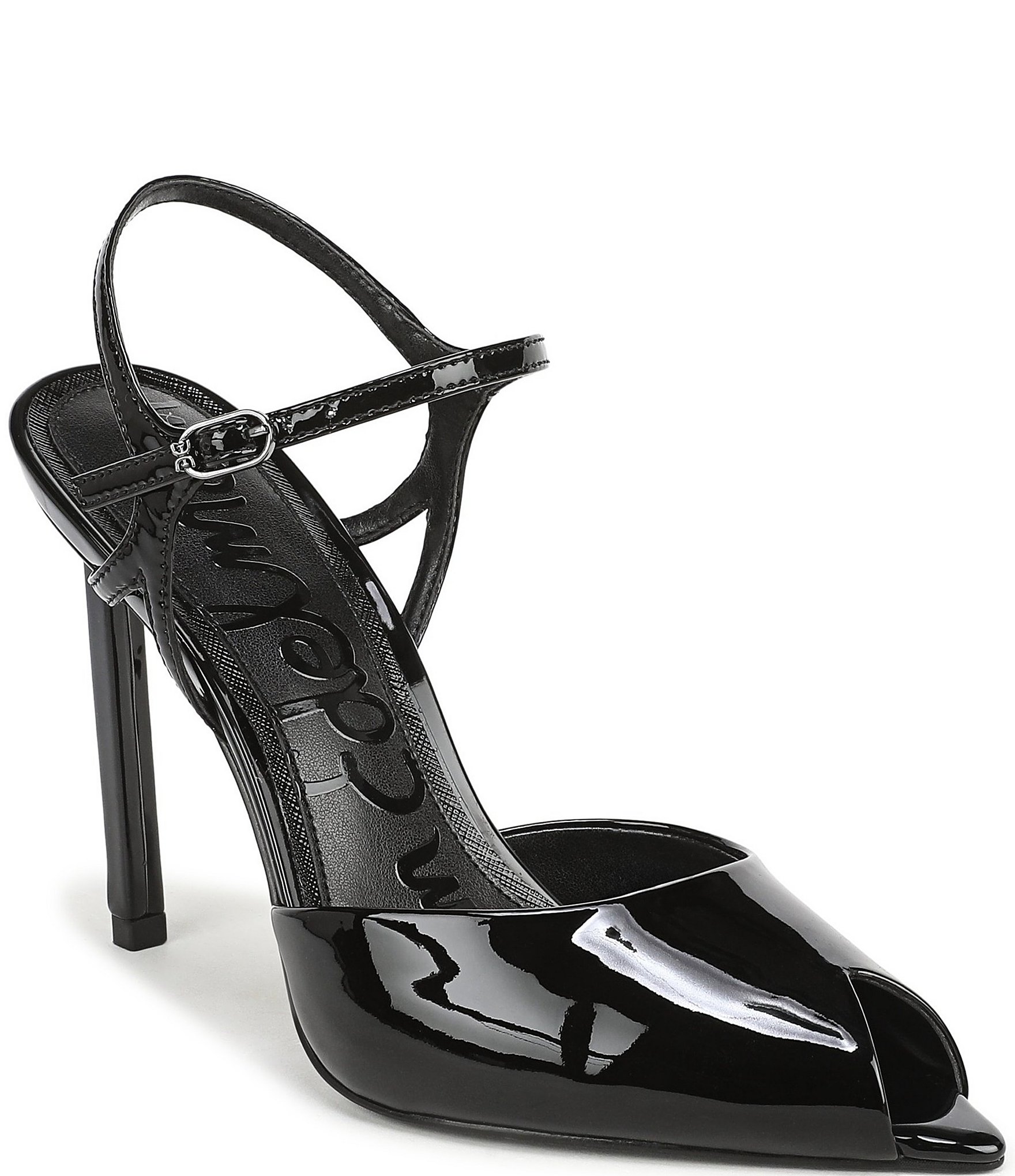 Sam Edelman Tinslie Patent Leather Ankle Strap Pointed Peep Toe Pumps