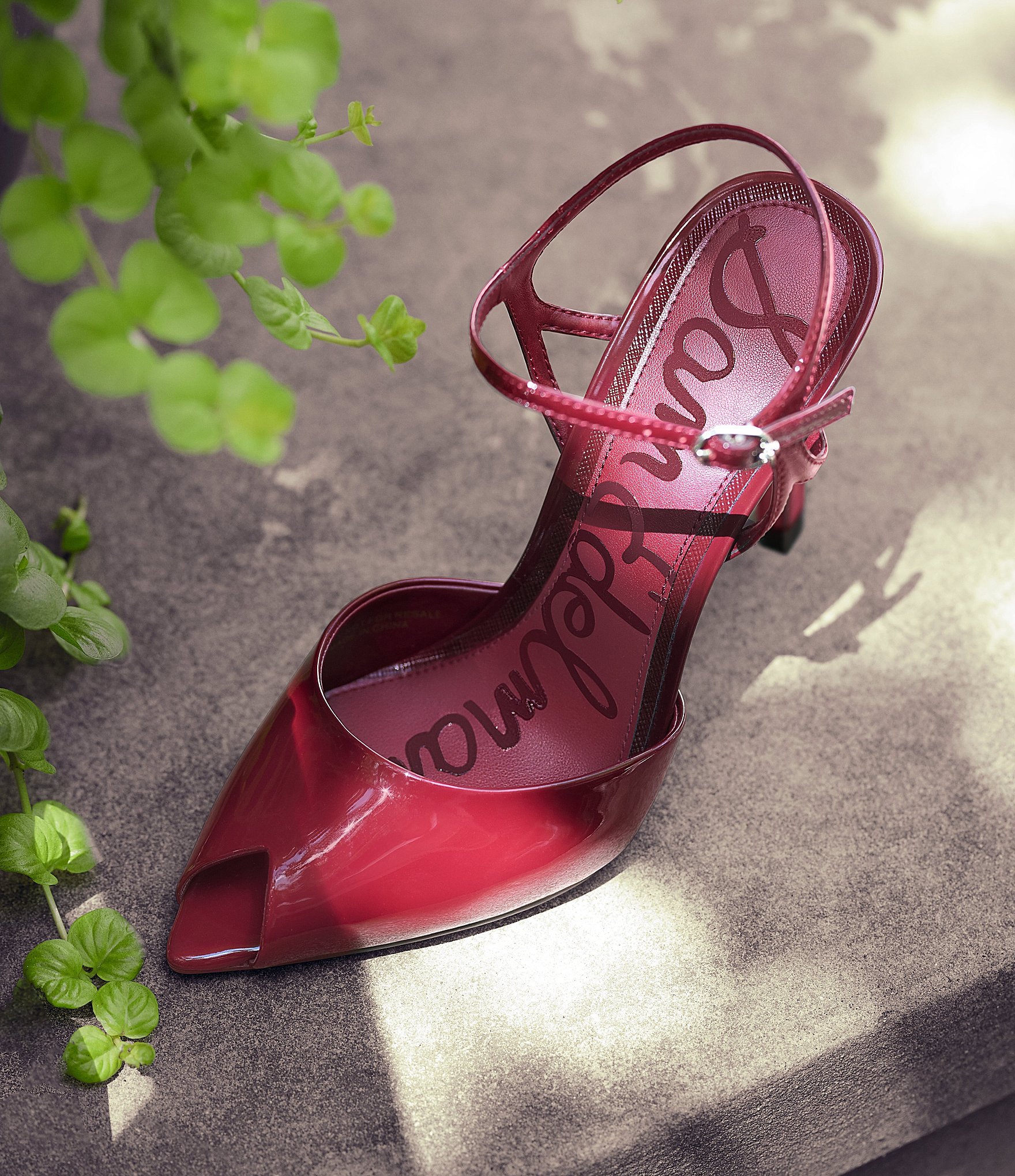 Sam Edelman Tinslie Patent Leather Ankle Strap Pointed Peep Toe Pumps