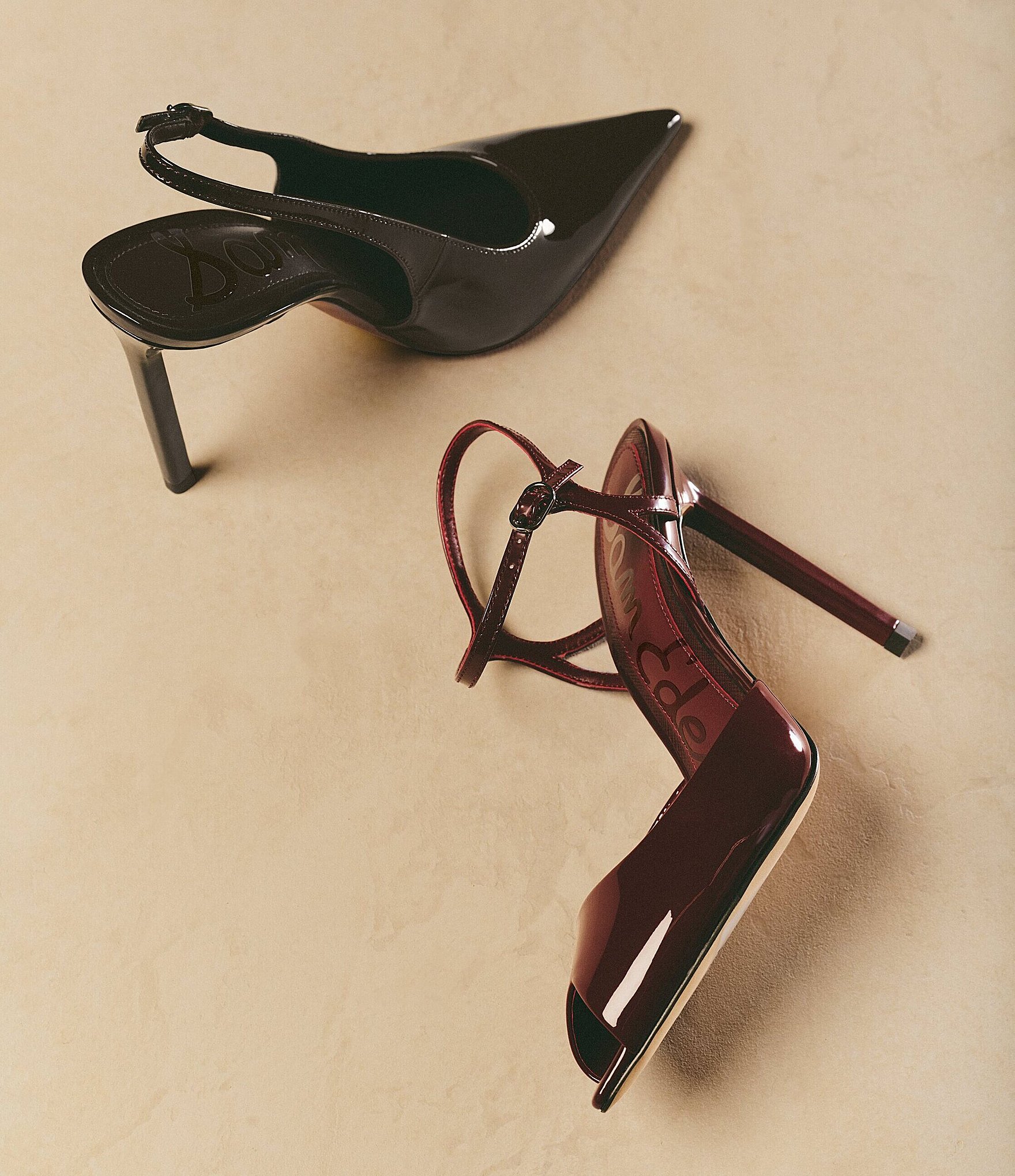 Sam Edelman Tinslie Patent Leather Ankle Strap Pointed Peep Toe Pumps