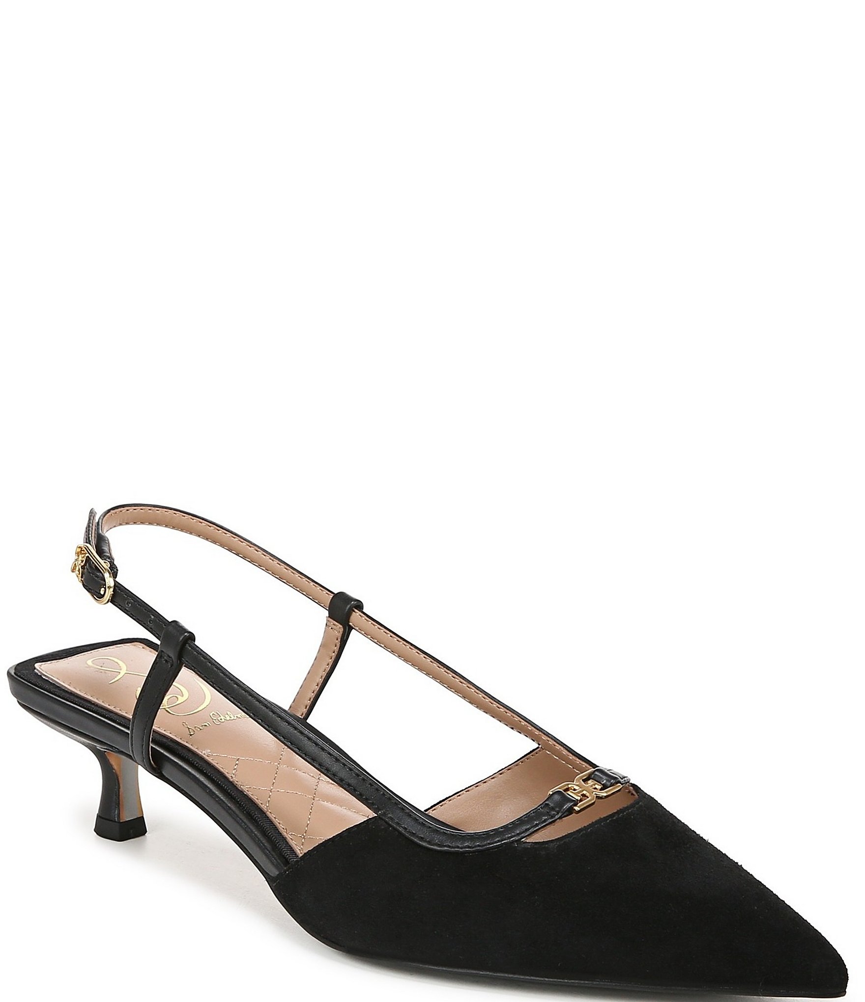 Sam Edelman Toni Suede Kitten Heel Slingback Logo Detailed Pumps ...