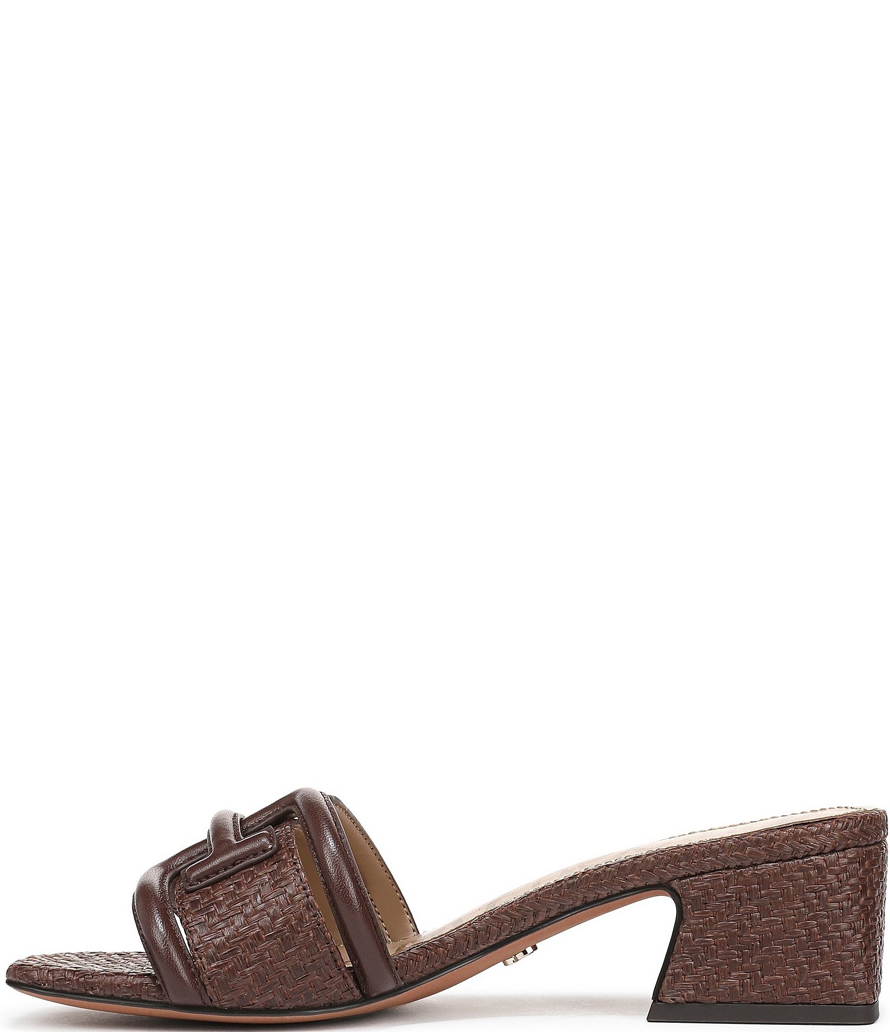 Sam Edelman Waylon Leather and Raffia Double E Logo Slide Sandals