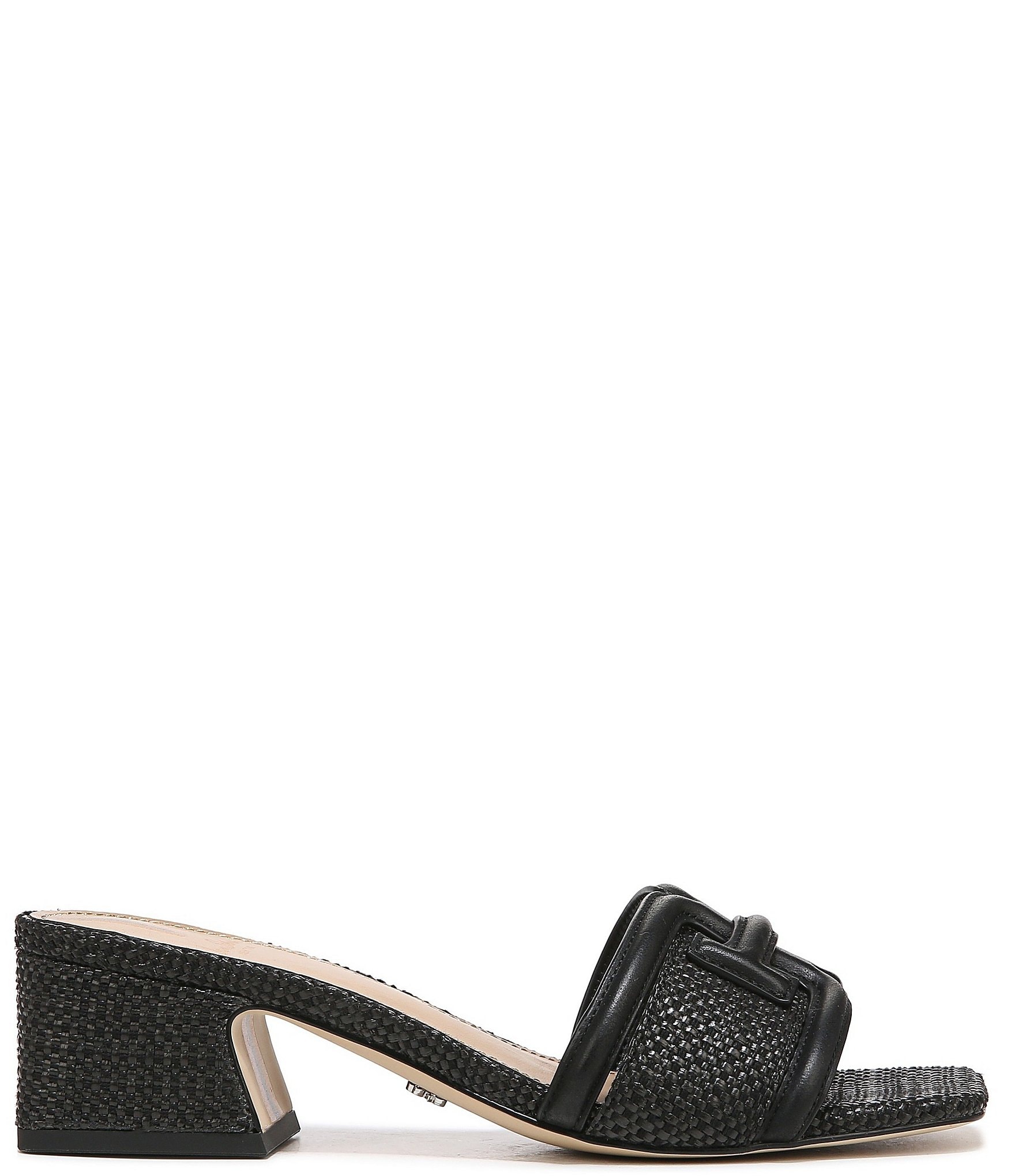 Sam Edelman Waylon Leather and Raffia Double E Detail Slide Sandals