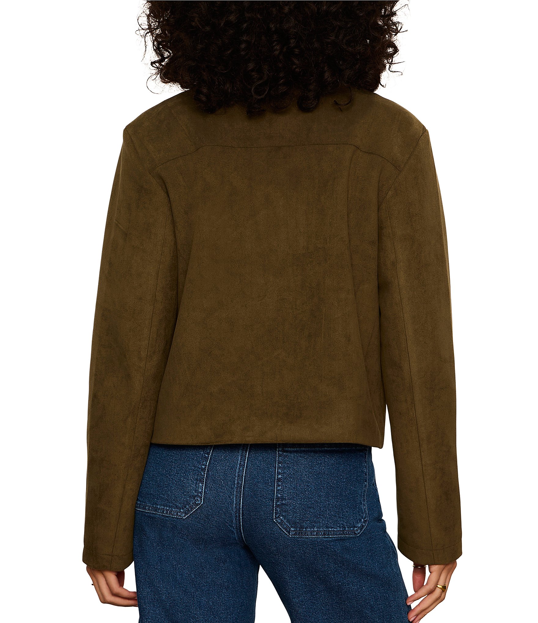 Sanctuary Avid Faux Suede Spread Collar Long Sleeve Button Front Jacket