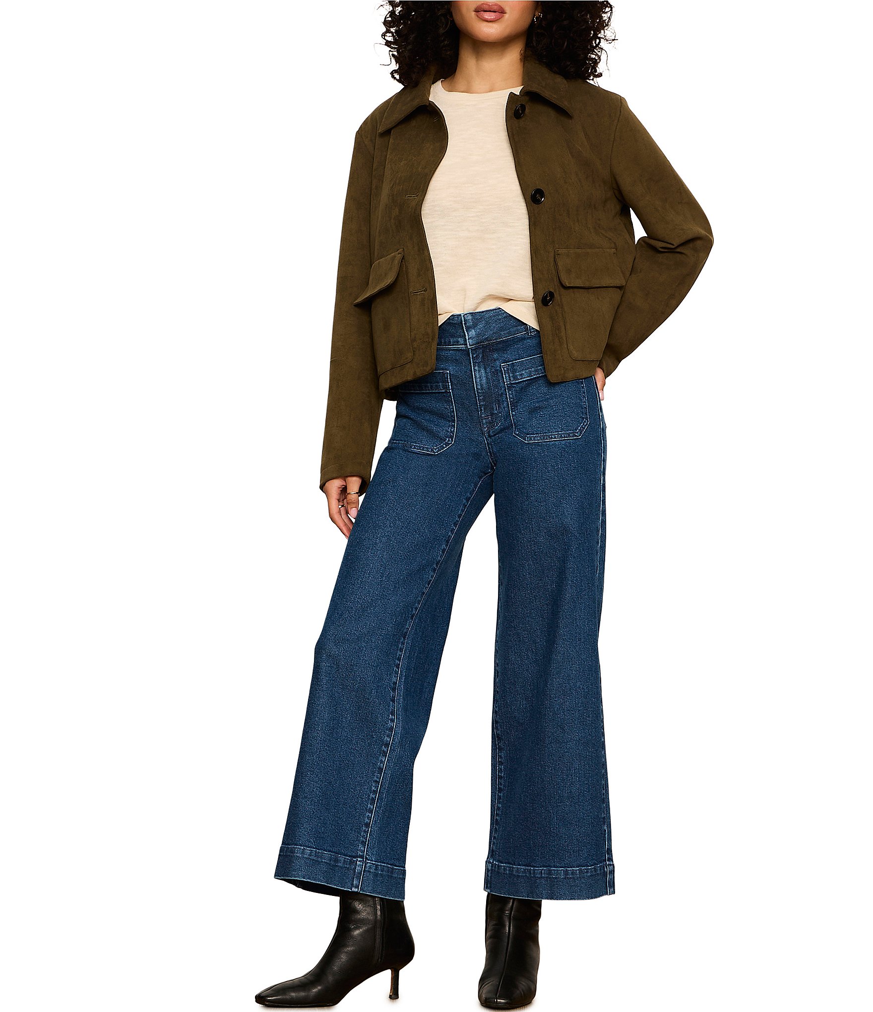 Sanctuary Avid Faux Suede Spread Collar Long Sleeve Button Front Jacket