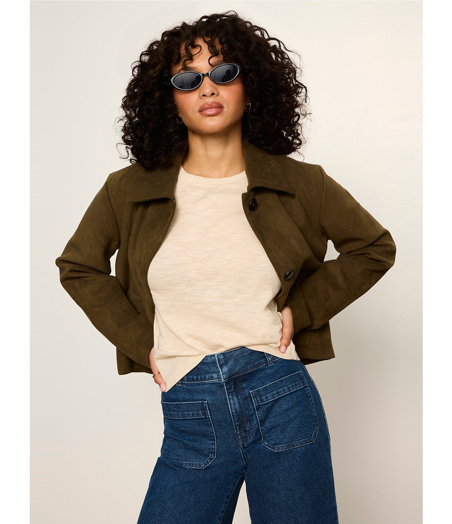 Sanctuary Avid Faux Suede Spread Collar Long Sleeve Button Front Jacket