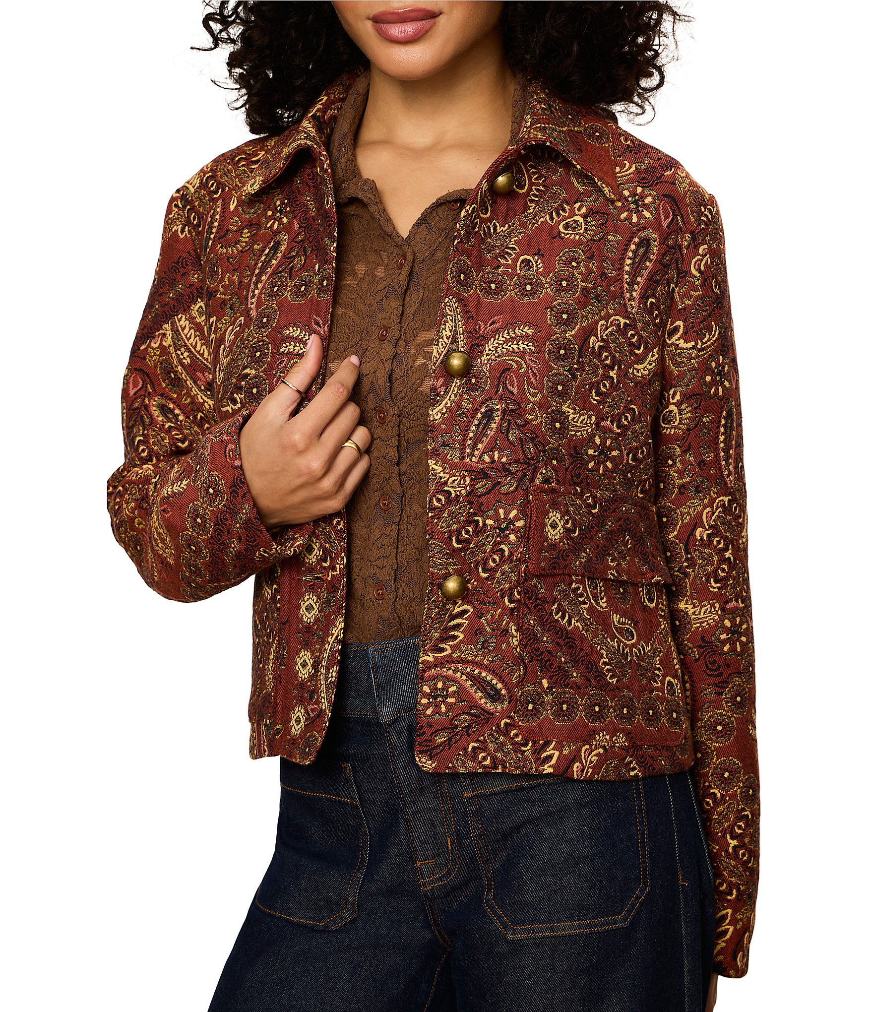 Sanctuary Avid Tapestry Printed Collared Long Sleeve Button Front Coordinating Jacket