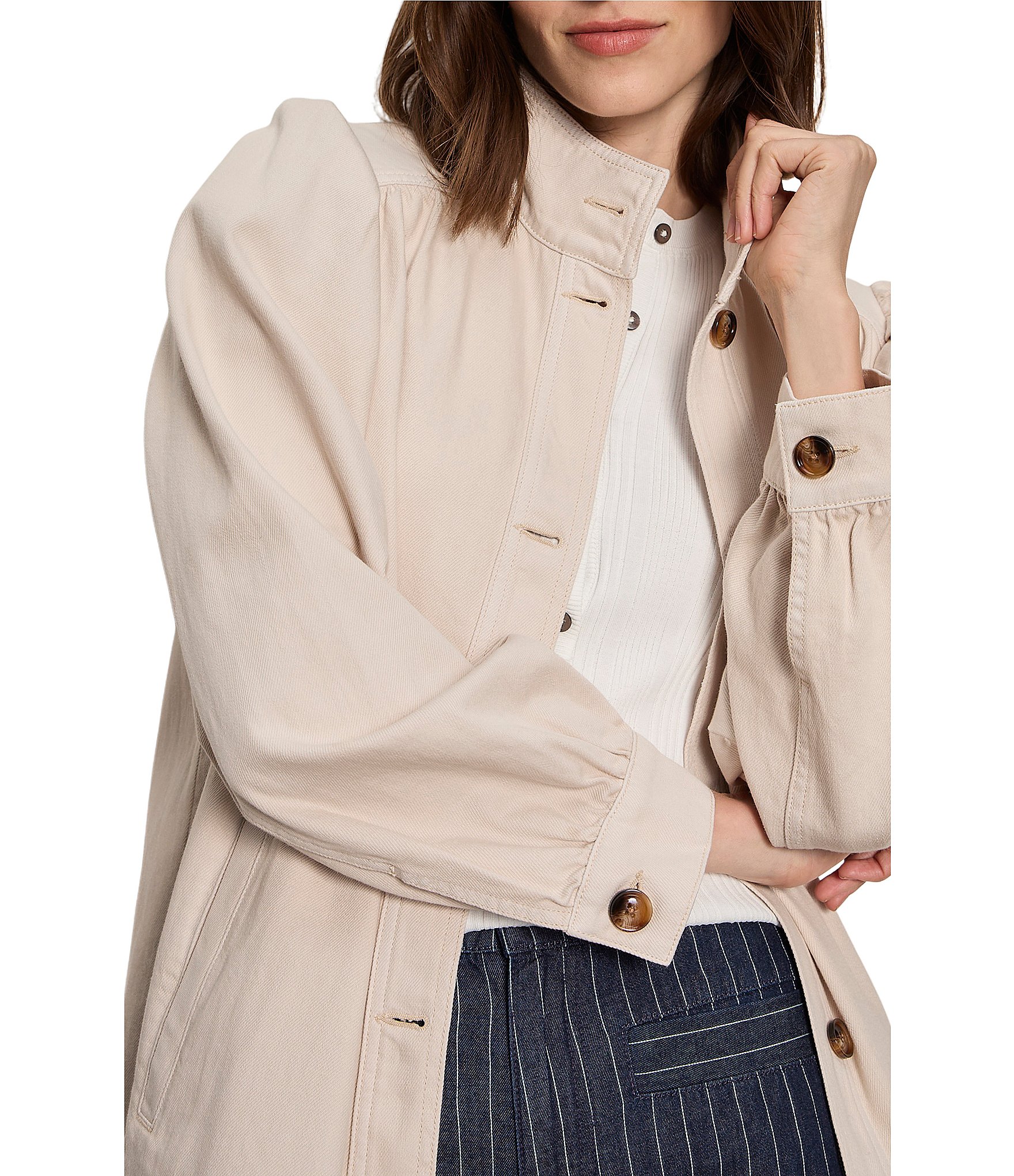 Sanctuary Carrie Funnel Neck Long Sleeve Button Front Denim Jacket