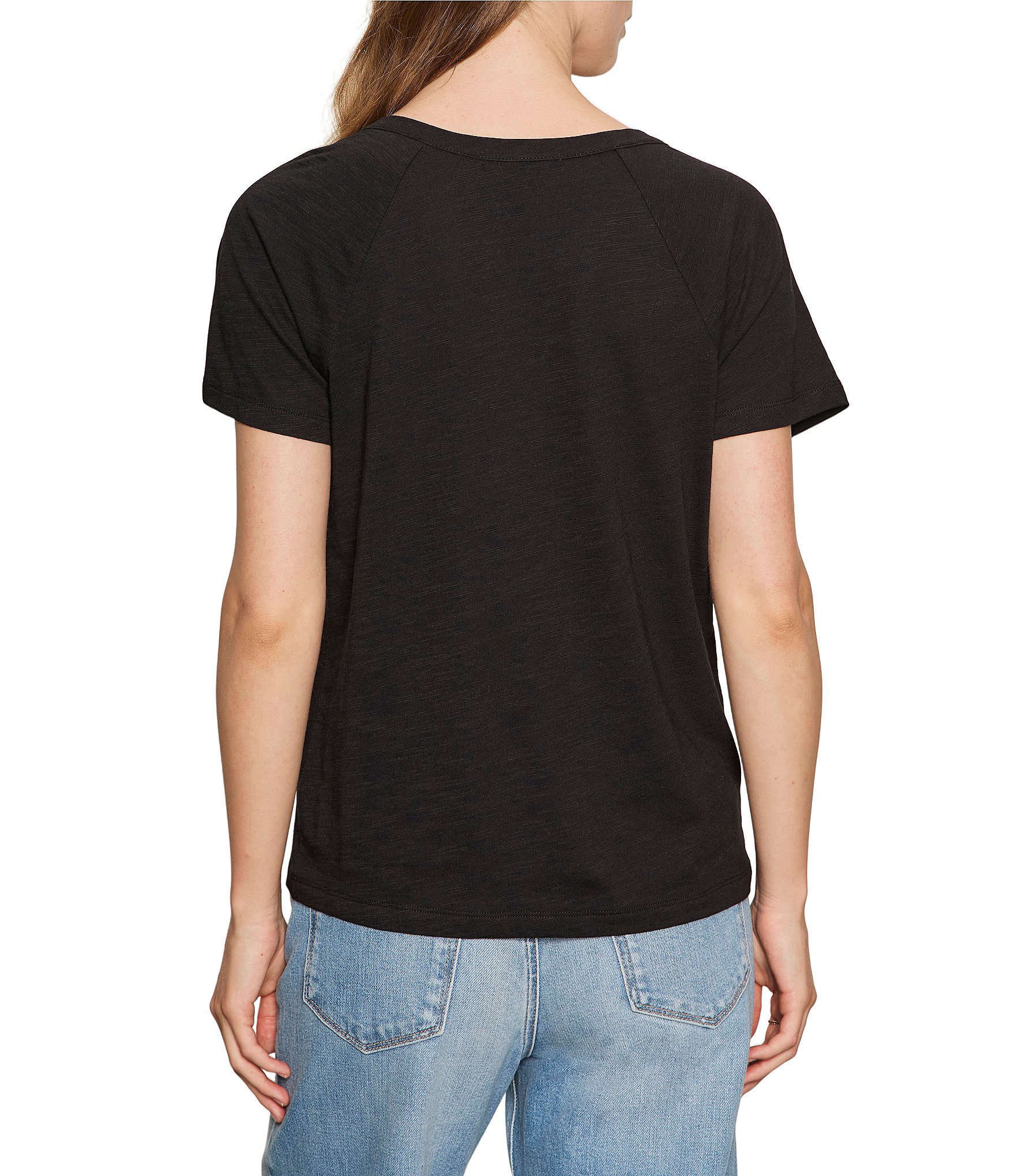 Sanctuary Cotton Slub Jersey Notch Neck Short Sleeve Tee