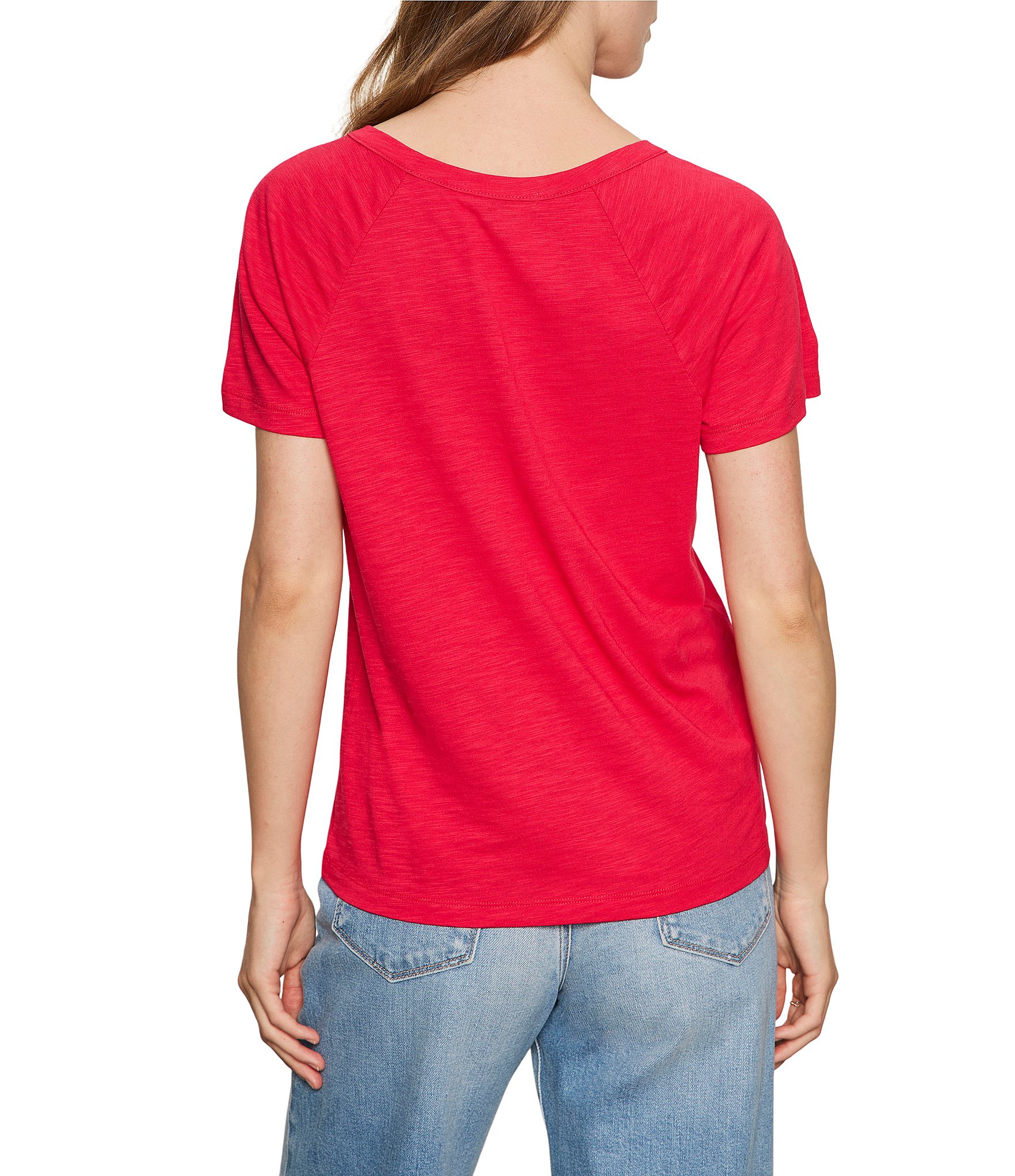 Sanctuary Cotton Slub Jersey Notch Neck Short Sleeve Tee