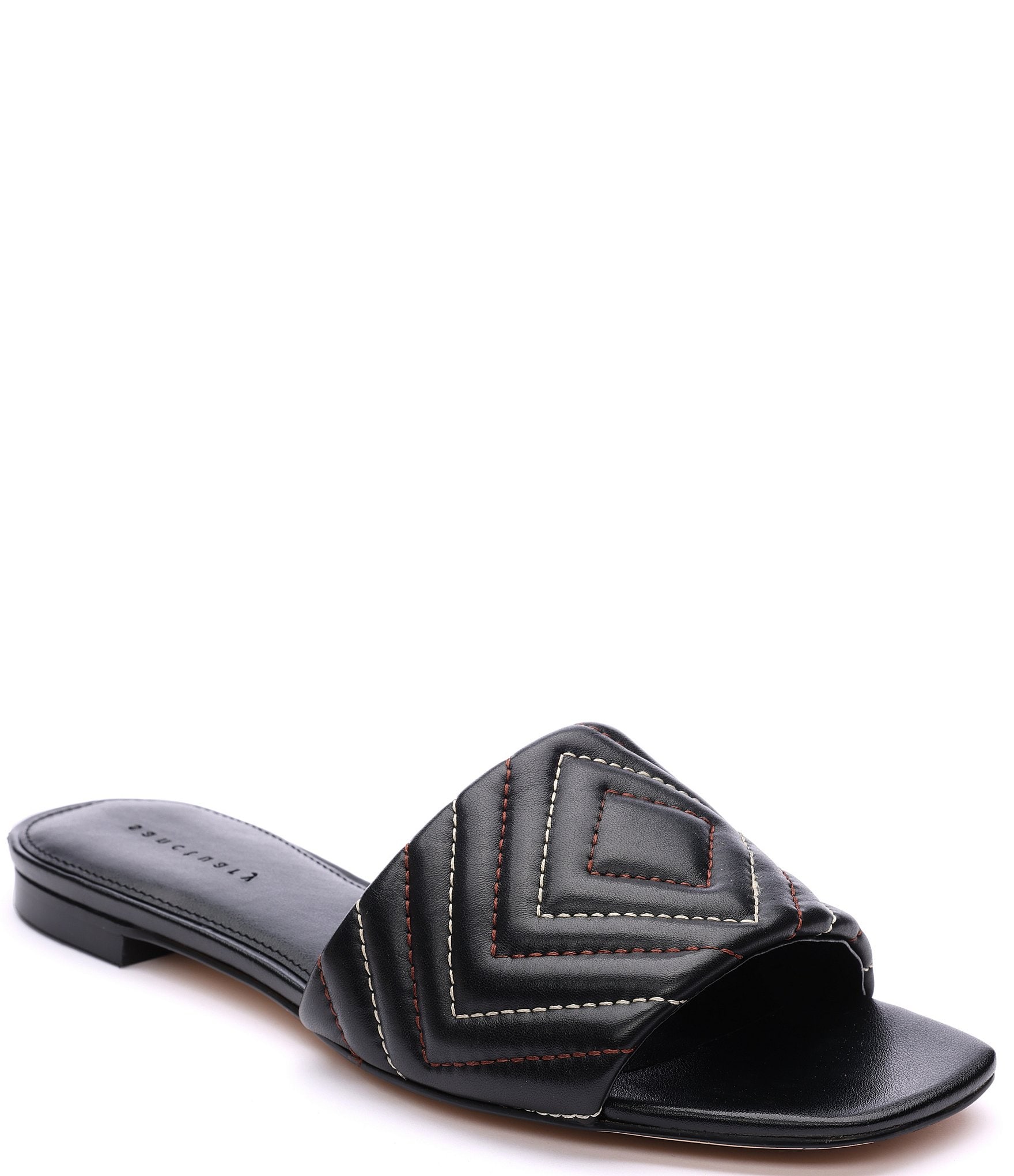 Vince Camuto Lemenda Leather Buckle Flat Slide Sandals - 5.5M