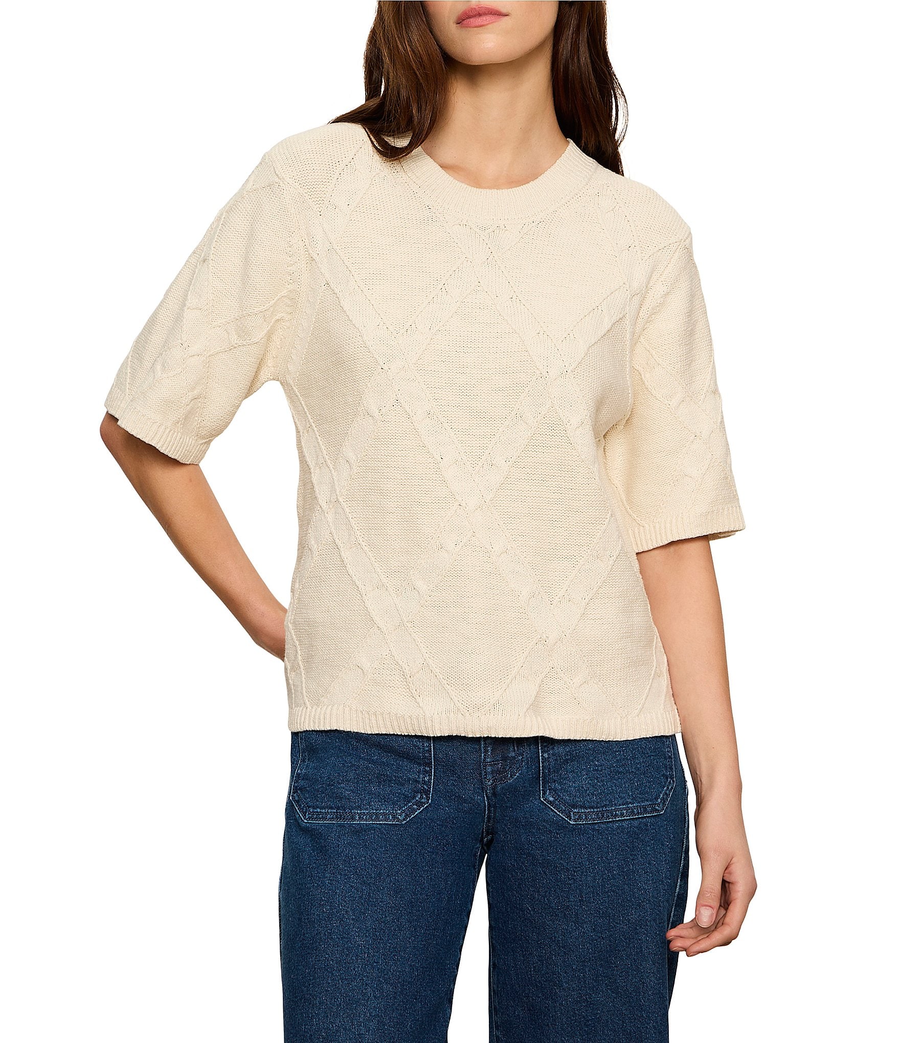 Sanctuary Diamond Stitch Round Neck Short Sleeve Sweater Tee