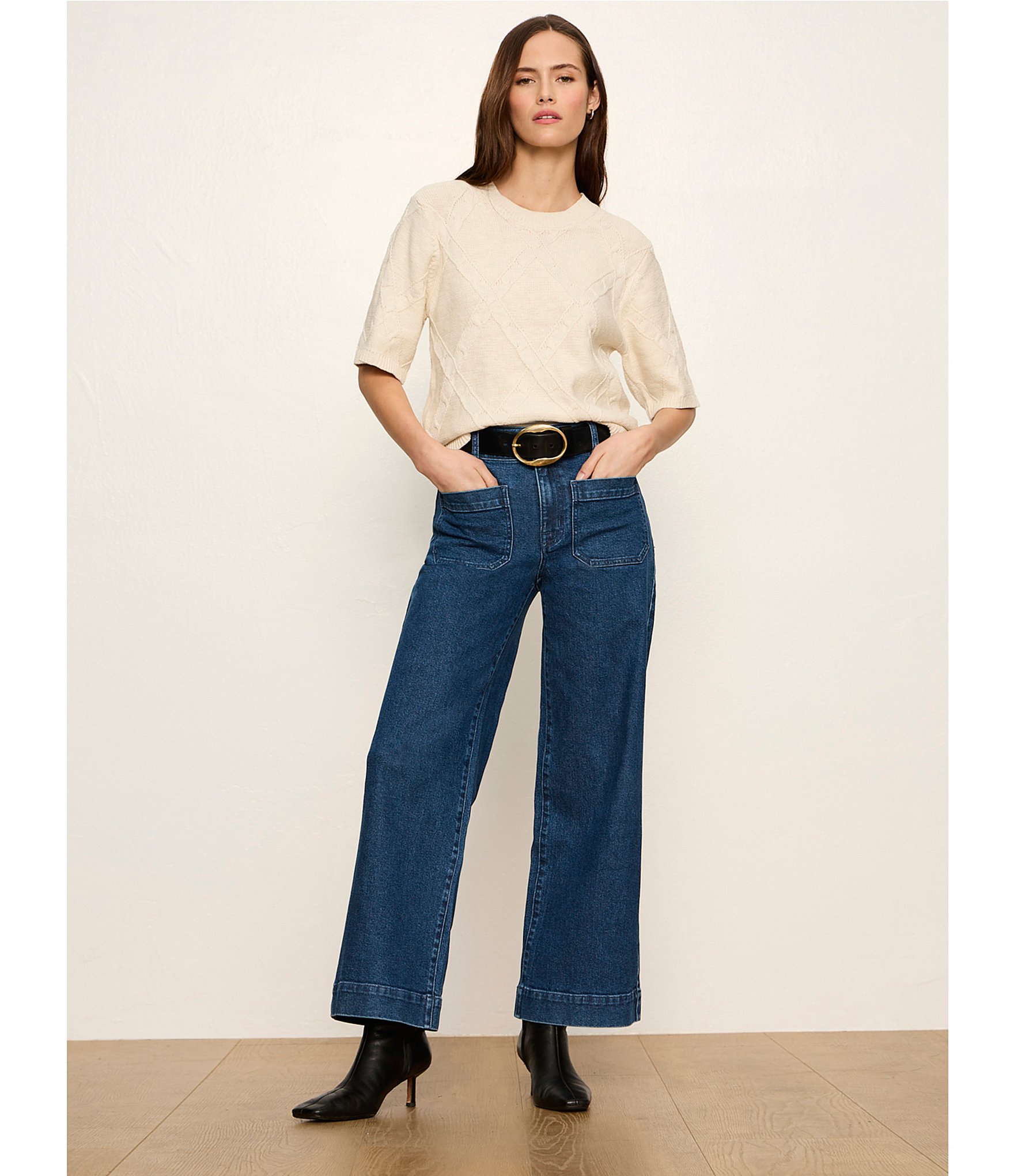Sanctuary Diamond Stitch Round Neck Short Sleeve Sweater Tee