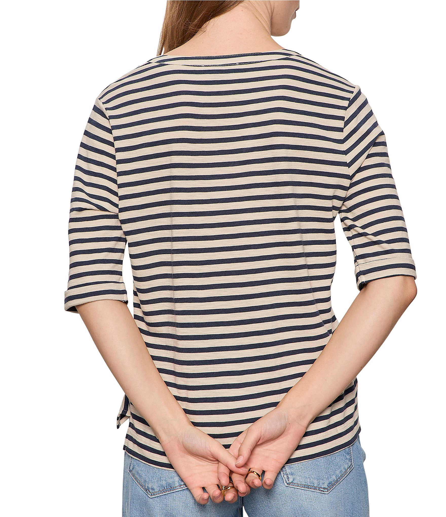Sanctuary Dolce Striped Notch Neck 3/4 Sleeve Tee
