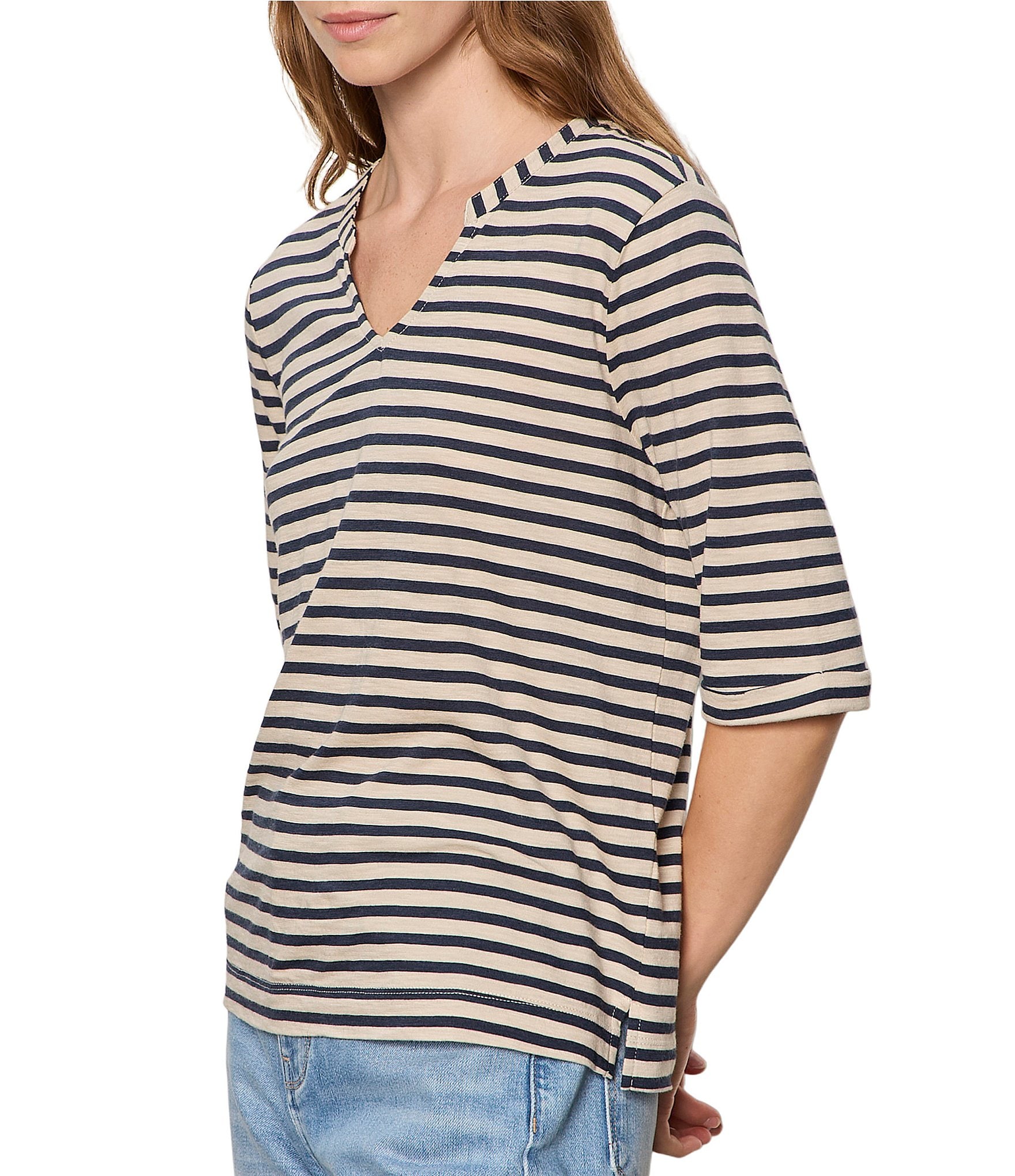 Sanctuary Dolce Striped Notch Neck 3/4 Sleeve Tee