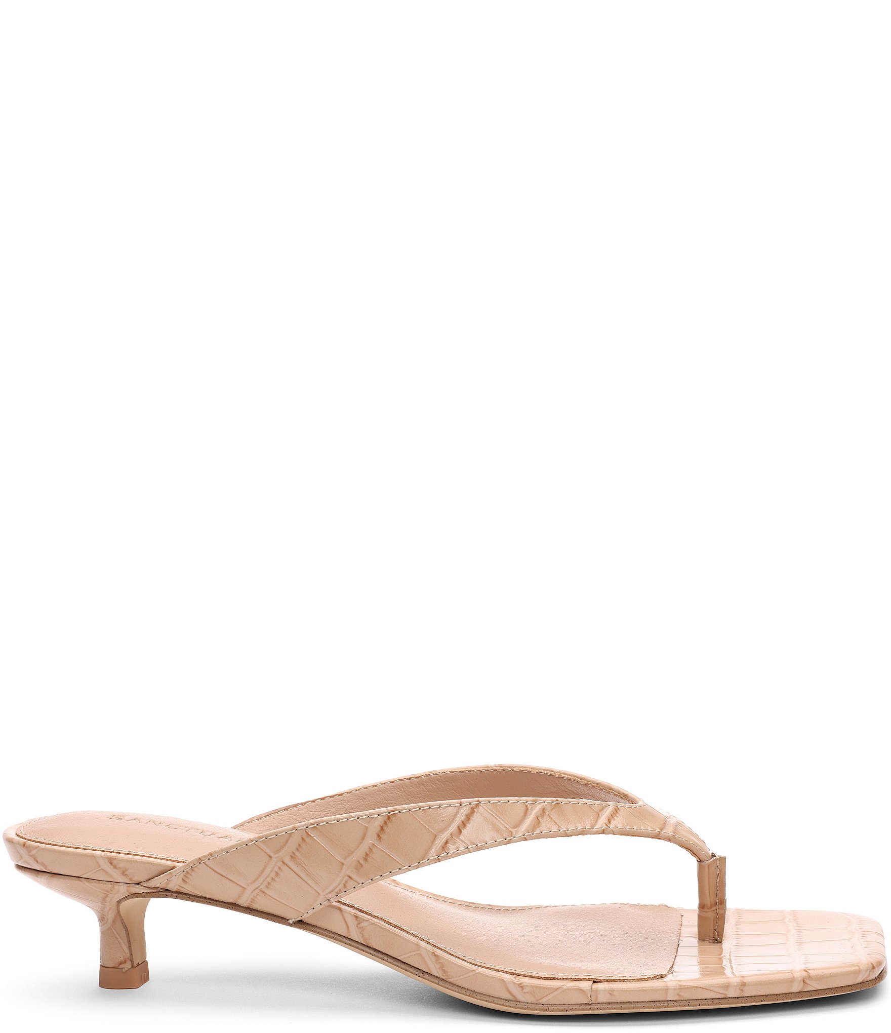 Sanctuary Ease Croco Leather Thong Kitten Heel Sandals