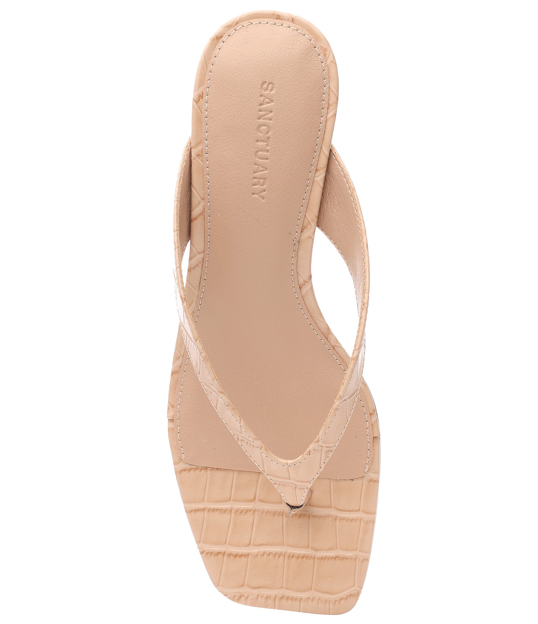 Sanctuary Ease Croco Leather Thong Kitten Heel Sandals