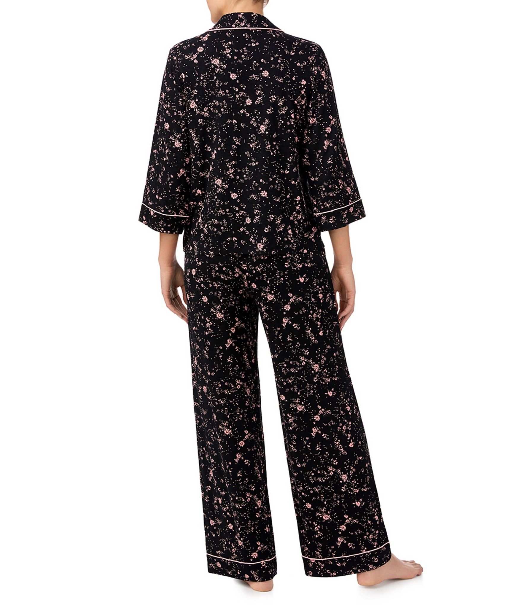 Sanctuary Knit 3/4 Sleeve Notch Collar Floral Pajama Set