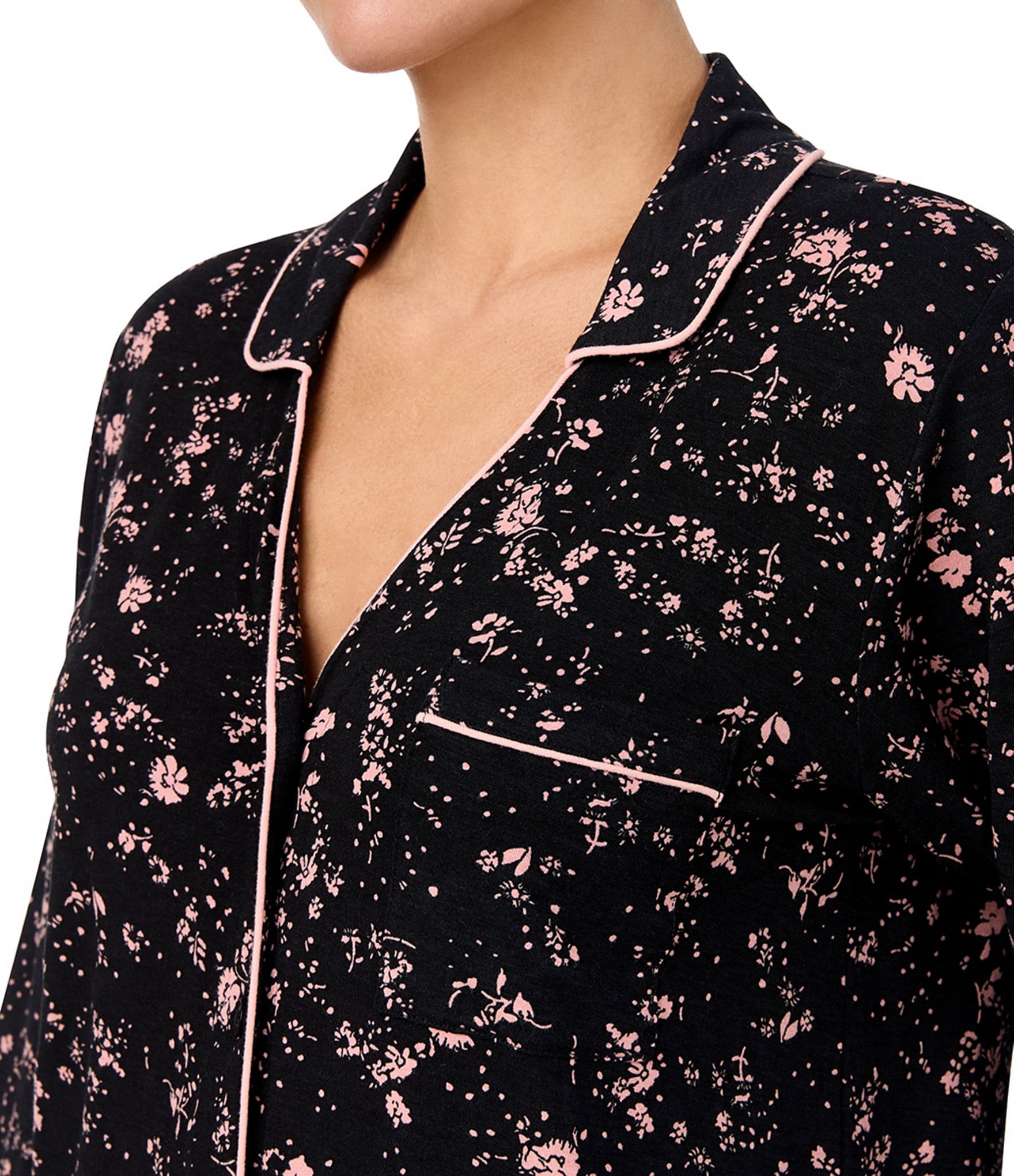 Sanctuary Knit 3/4 Sleeve Notch Collar Floral Pajama Set