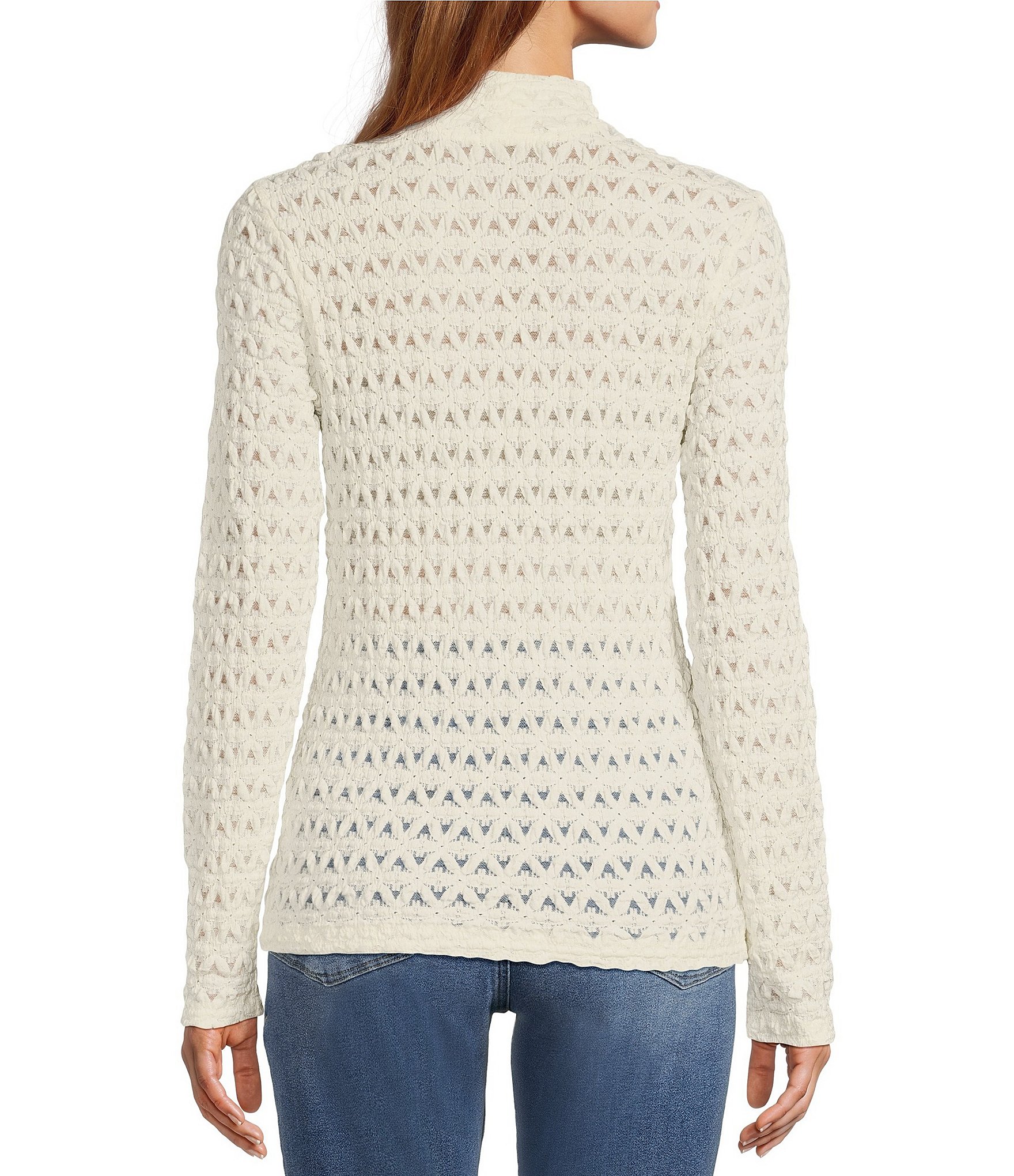 Sanctuary Lace Stretch Knit Turtle Neck Long Sleeve Top