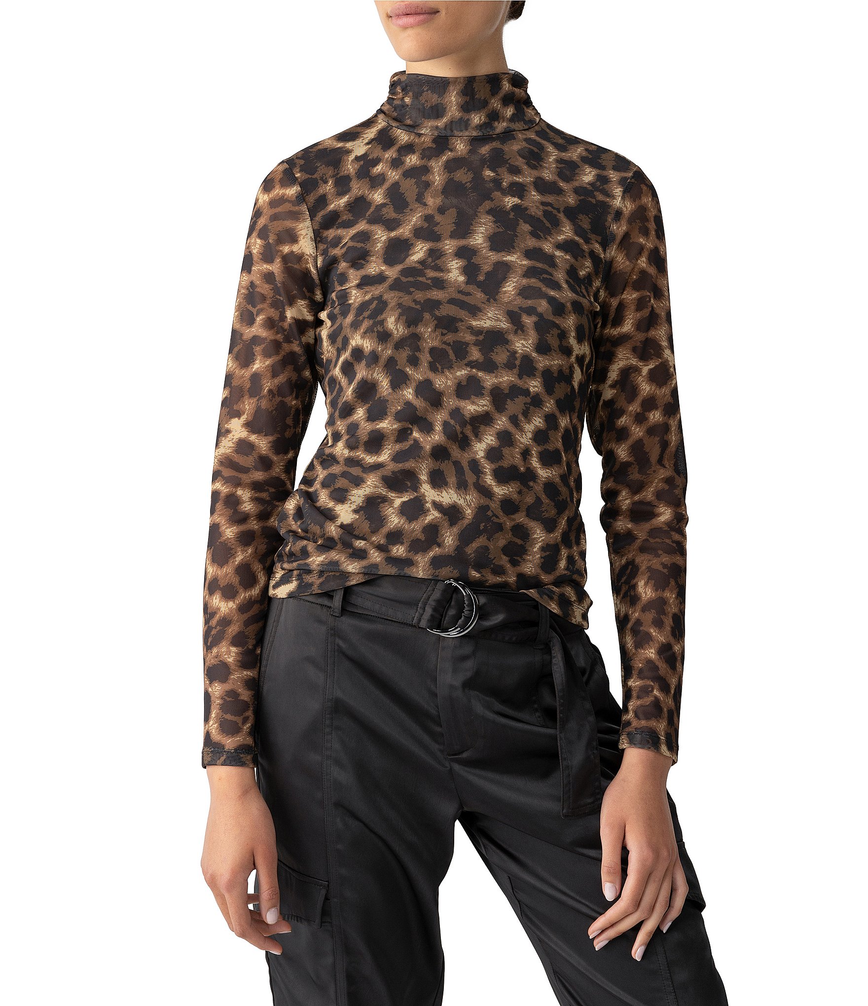 SEA NEW YORK Cheetah Print 2024 Jersey Mock Neck Long Sleeve Top M