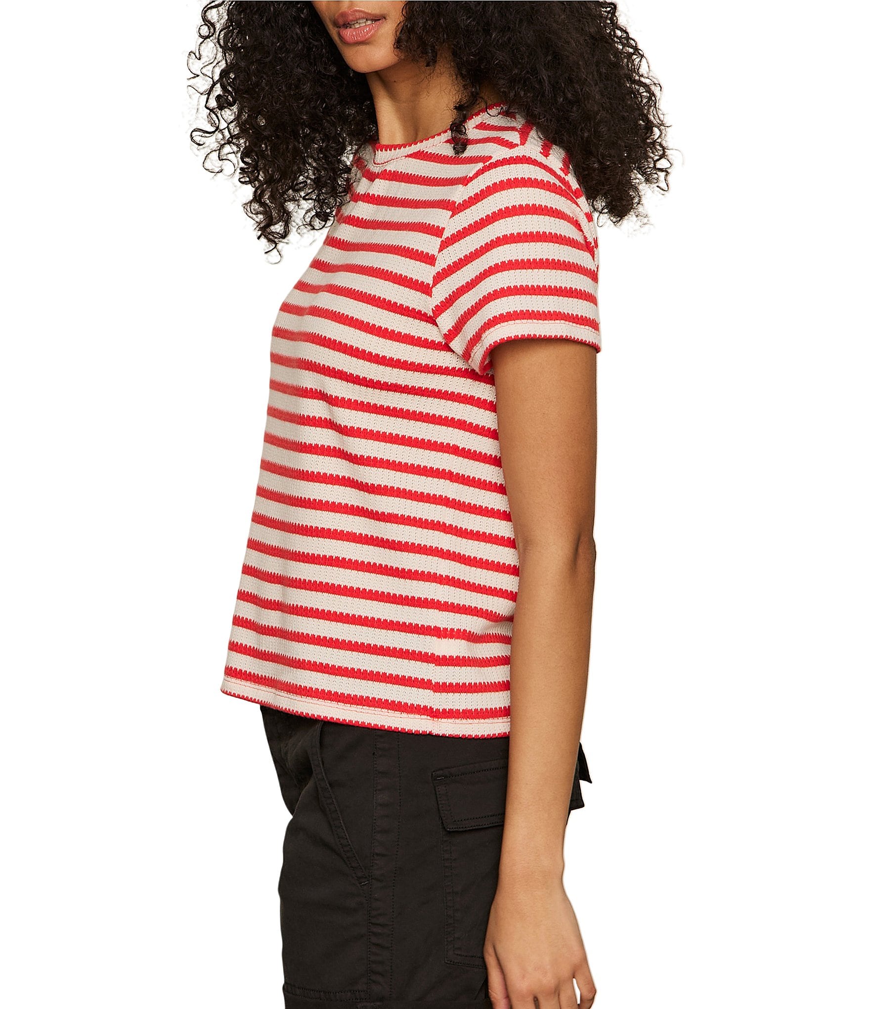 Sanctuary Perfect Textured Stripe Print Crew Neck Short Sleeve Tee