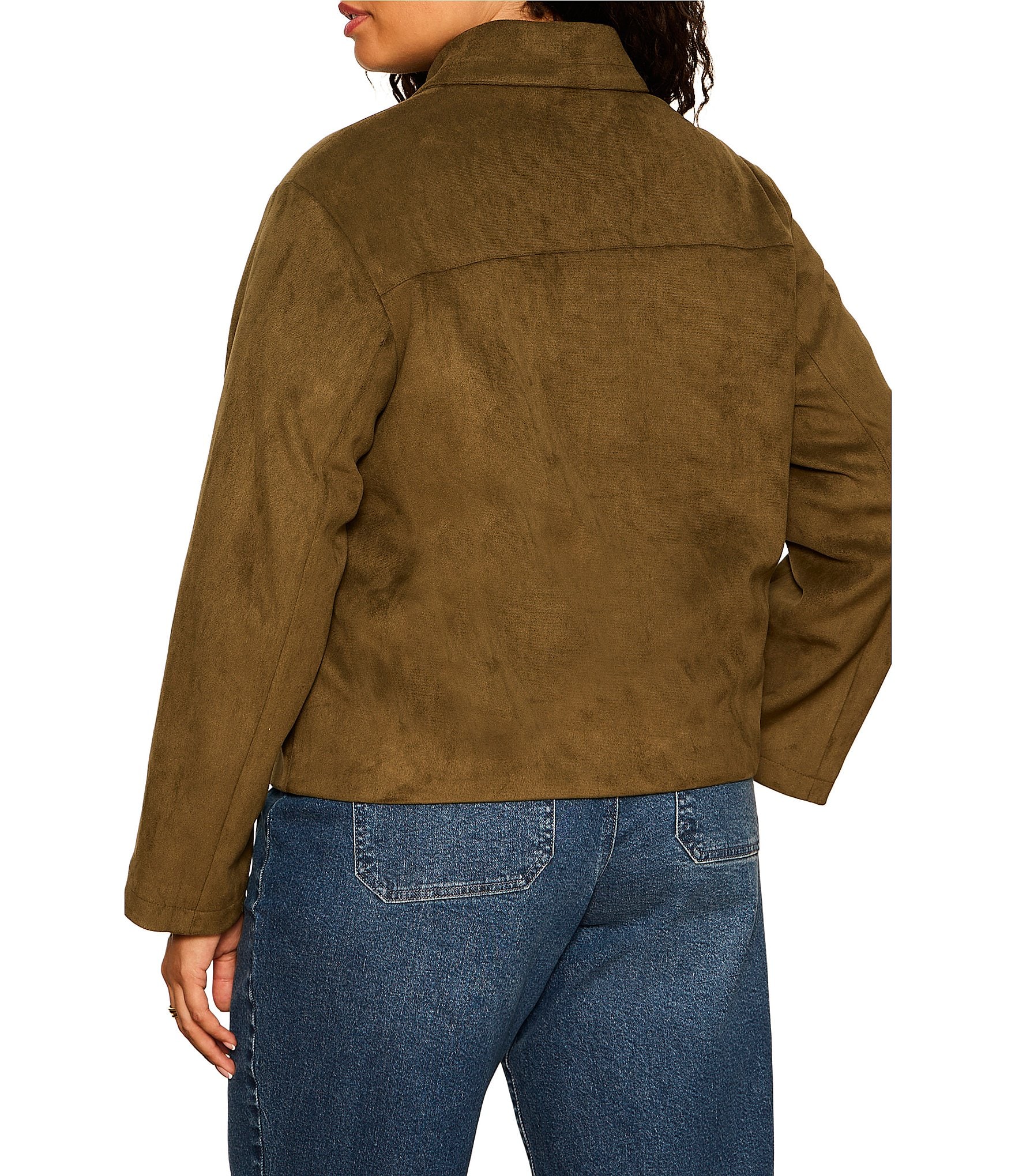 Sanctuary Plus Size Avid Faux Suede Spread Collar Long Sleeve Button Front Jacket