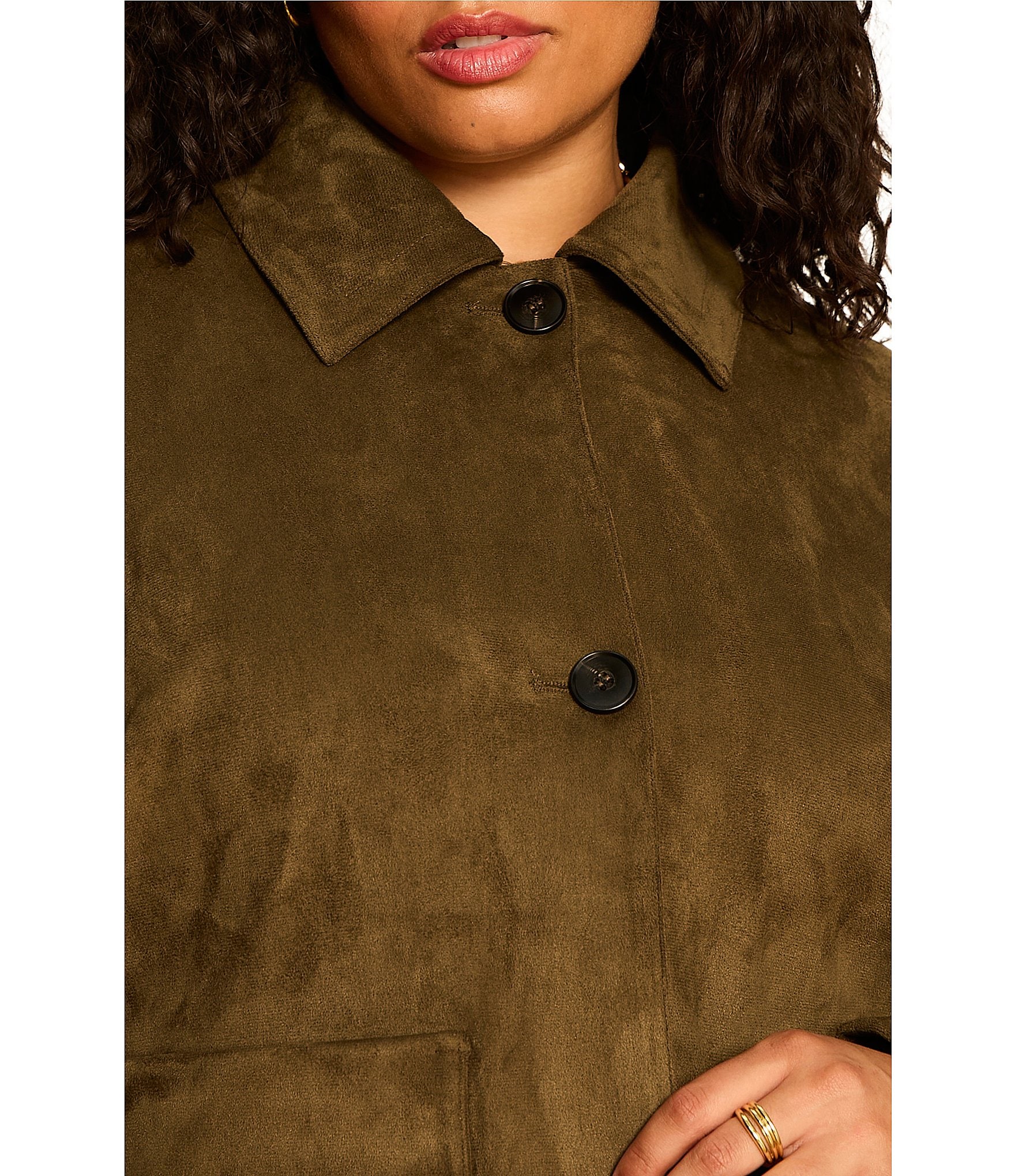 Sanctuary Plus Size Avid Faux Suede Spread Collar Long Sleeve Button Front Jacket