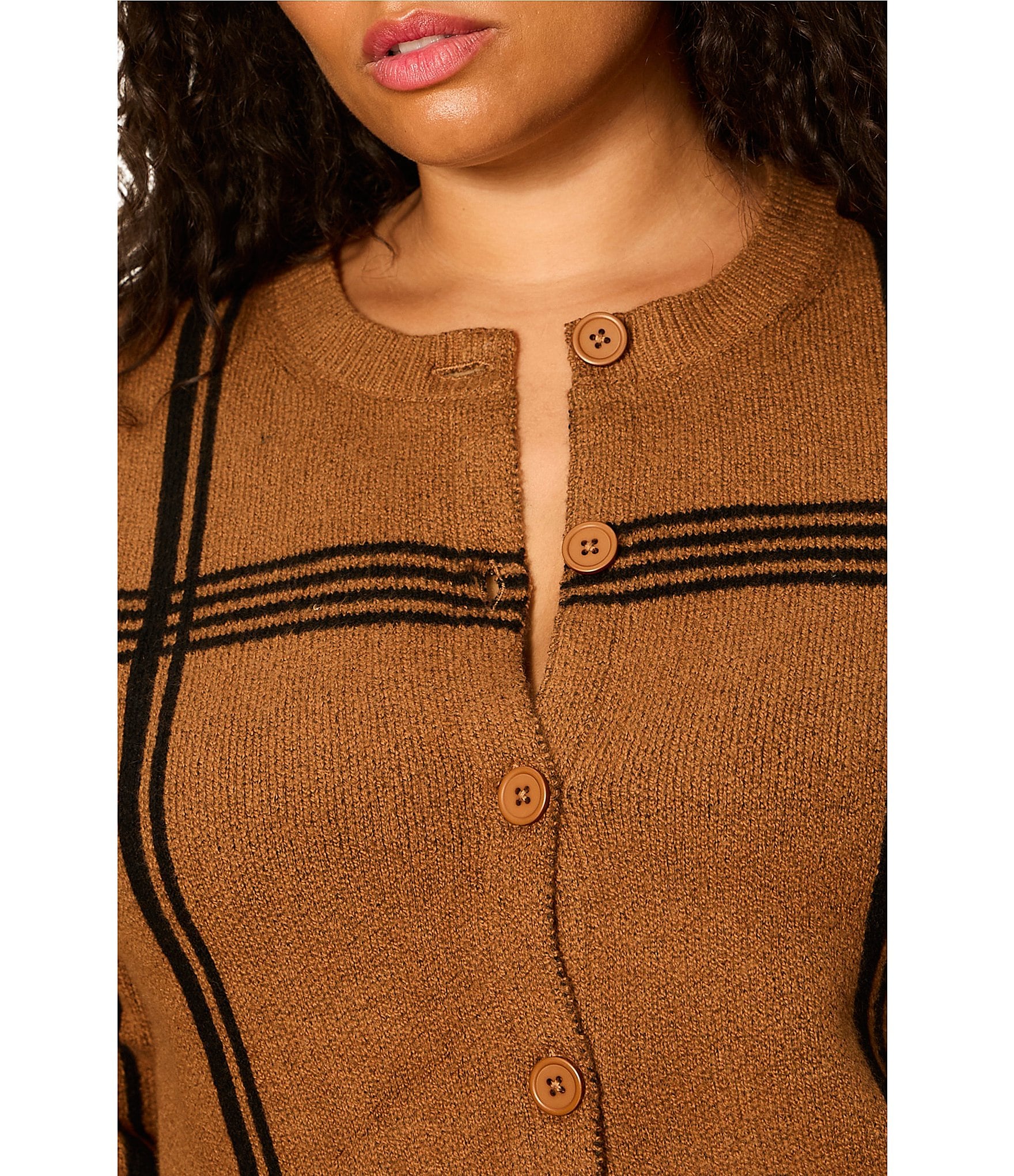 Sanctuary Plus Size Must-Have Plaid Printed Round Neck Long Sleeve Button Front Cardigan