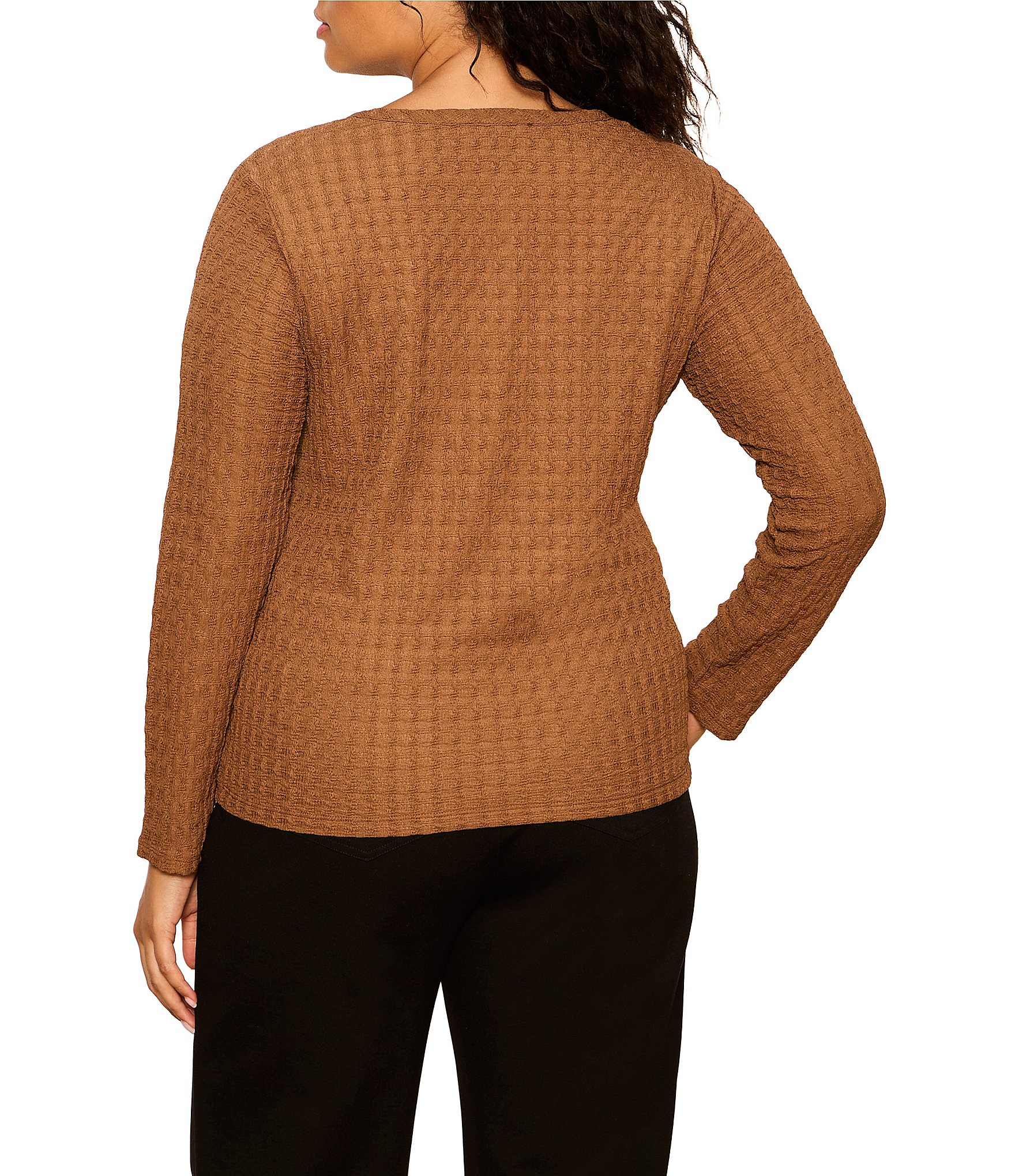 Sanctuary Plus Size Not So Basic Textured Henley Neck Long Sleeve Knit Top