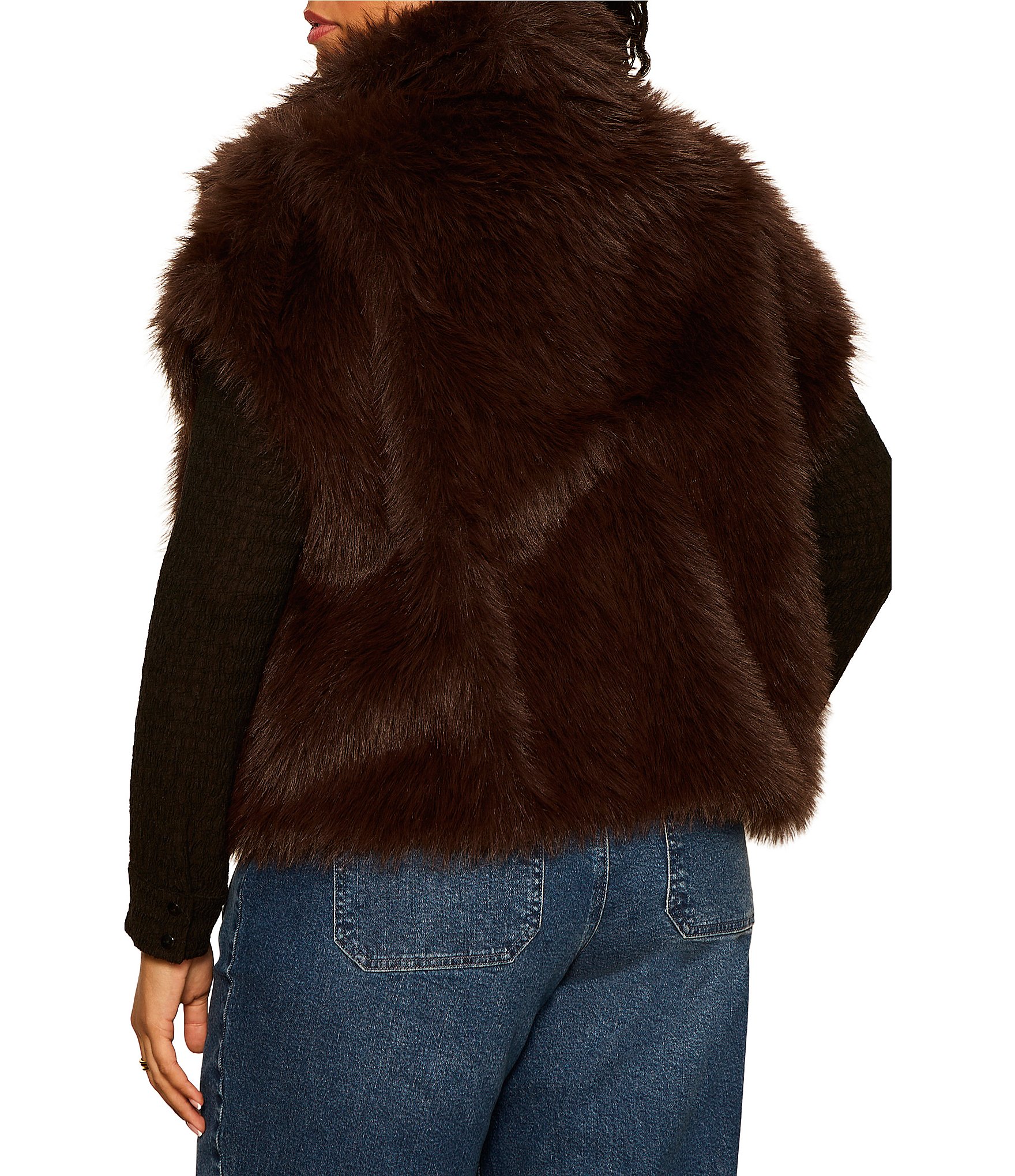 Sanctuary Plus Size Silky Faux Fur Collared Sleeveless Vest