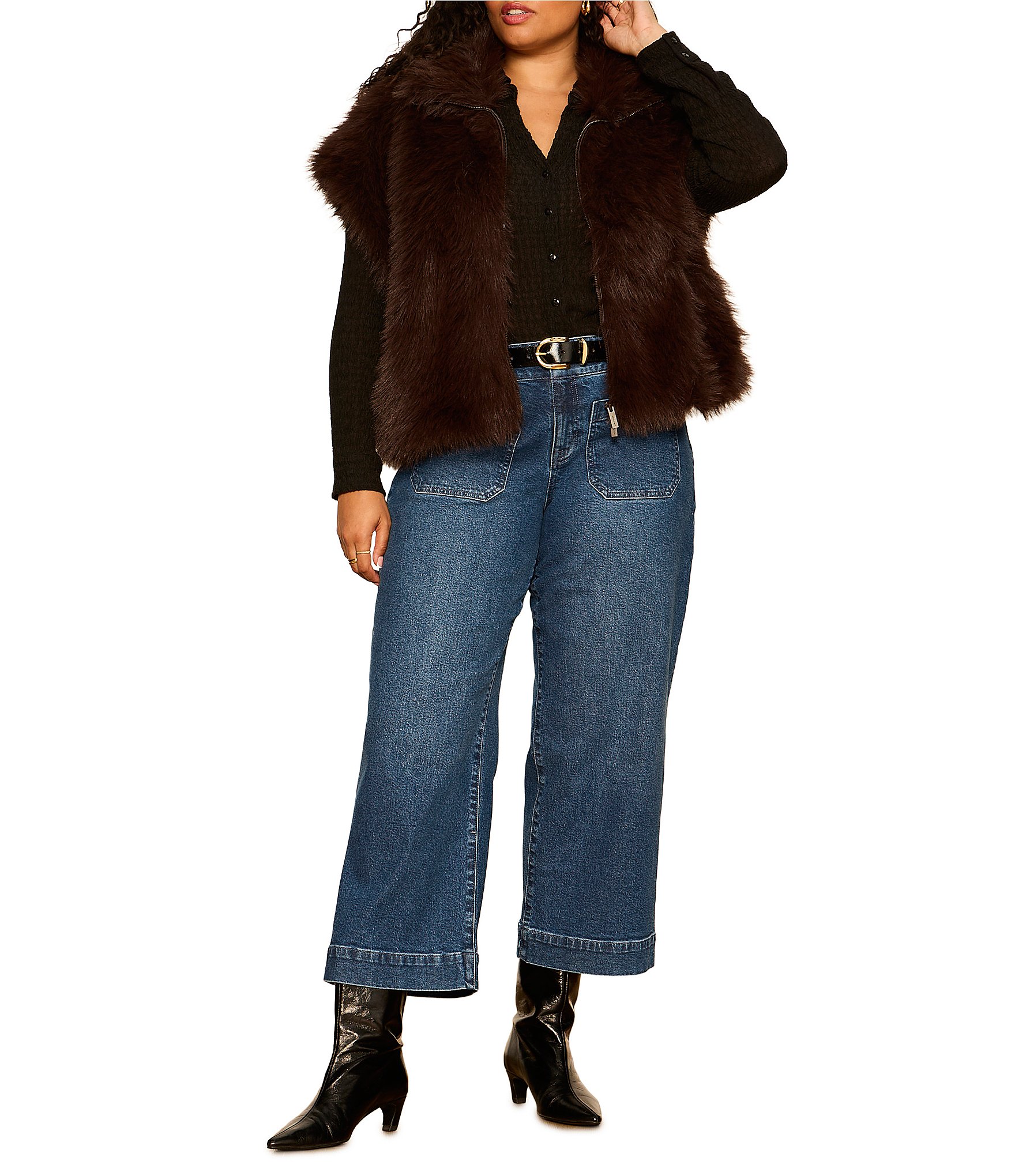 Sanctuary Plus Size Silky Faux Fur Collared Sleeveless Vest