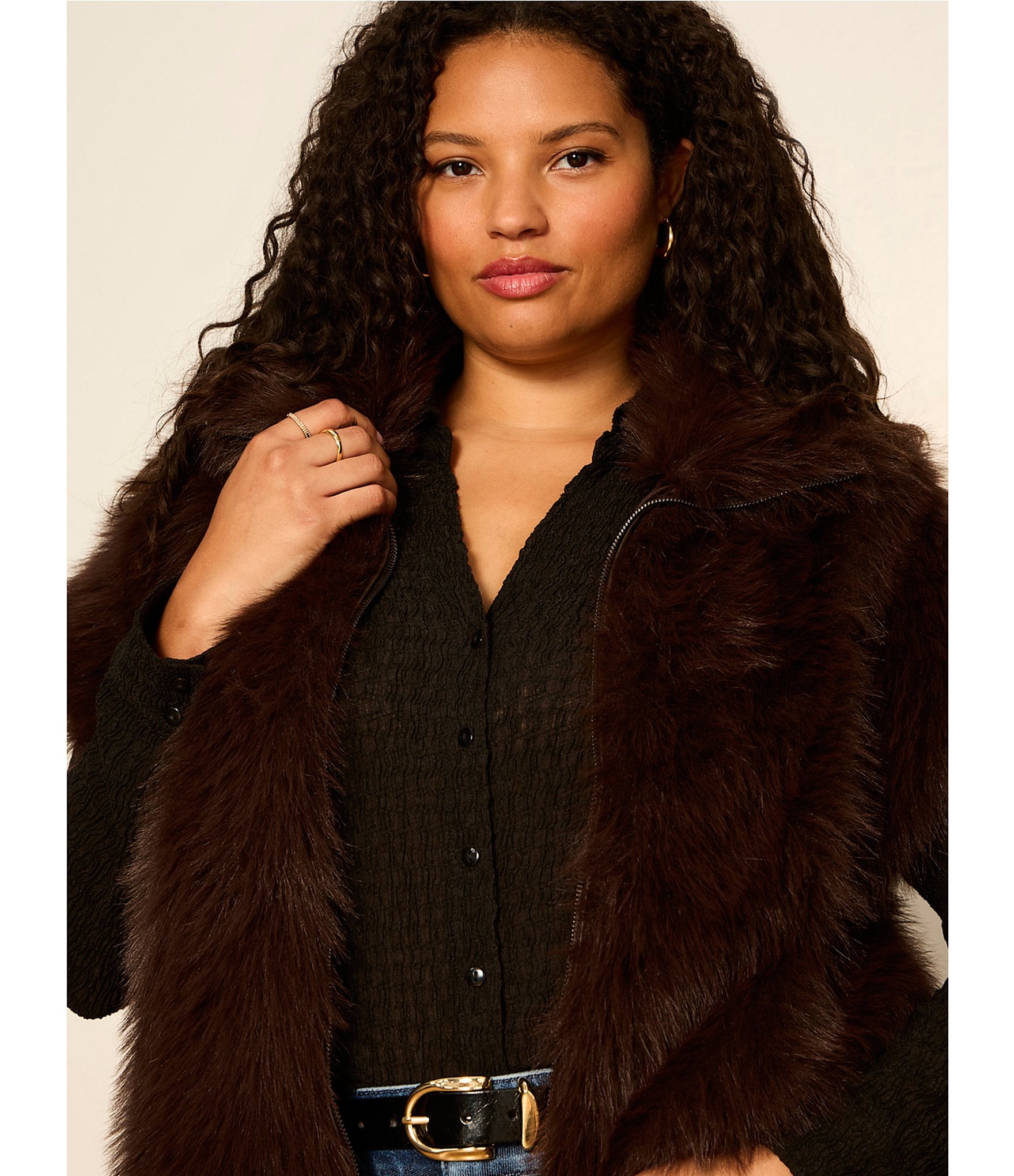 Sanctuary Plus Size Silky Faux Fur Collared Sleeveless Vest