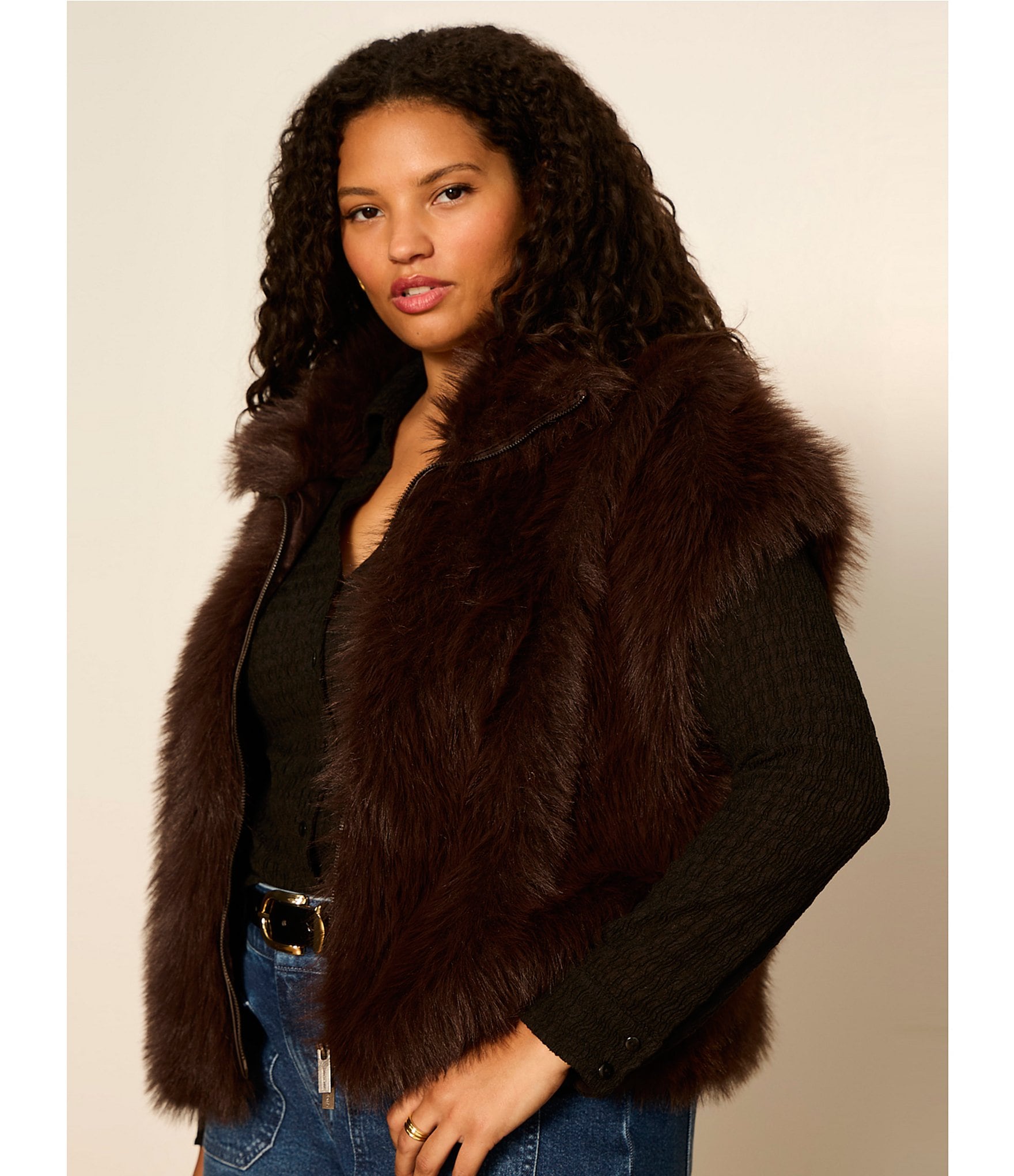 Sanctuary Plus Size Silky Faux Fur Collared Sleeveless Vest