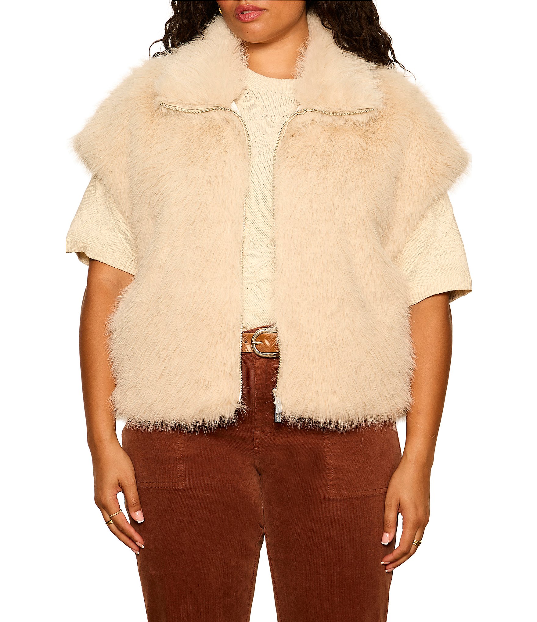 Sanctuary Plus Size Silky Faux Fur Collared Sleeveless Vest