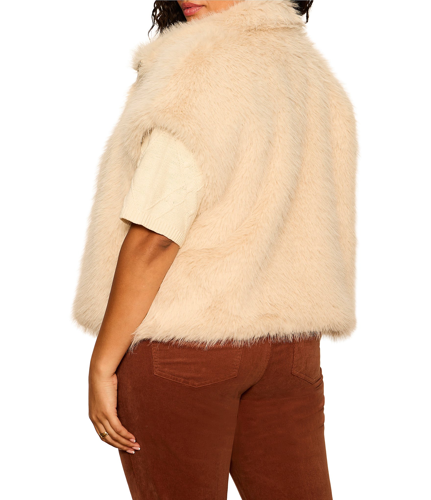 Sanctuary Plus Size Silky Faux Fur Collared Sleeveless Vest