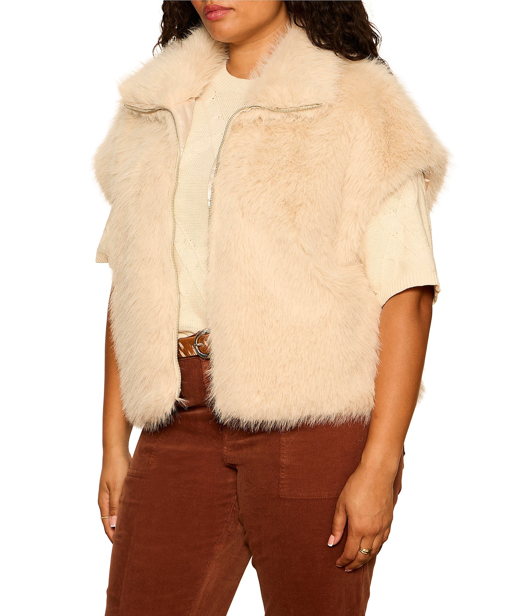 Sanctuary Plus Size Silky Faux Fur Collared Sleeveless Vest