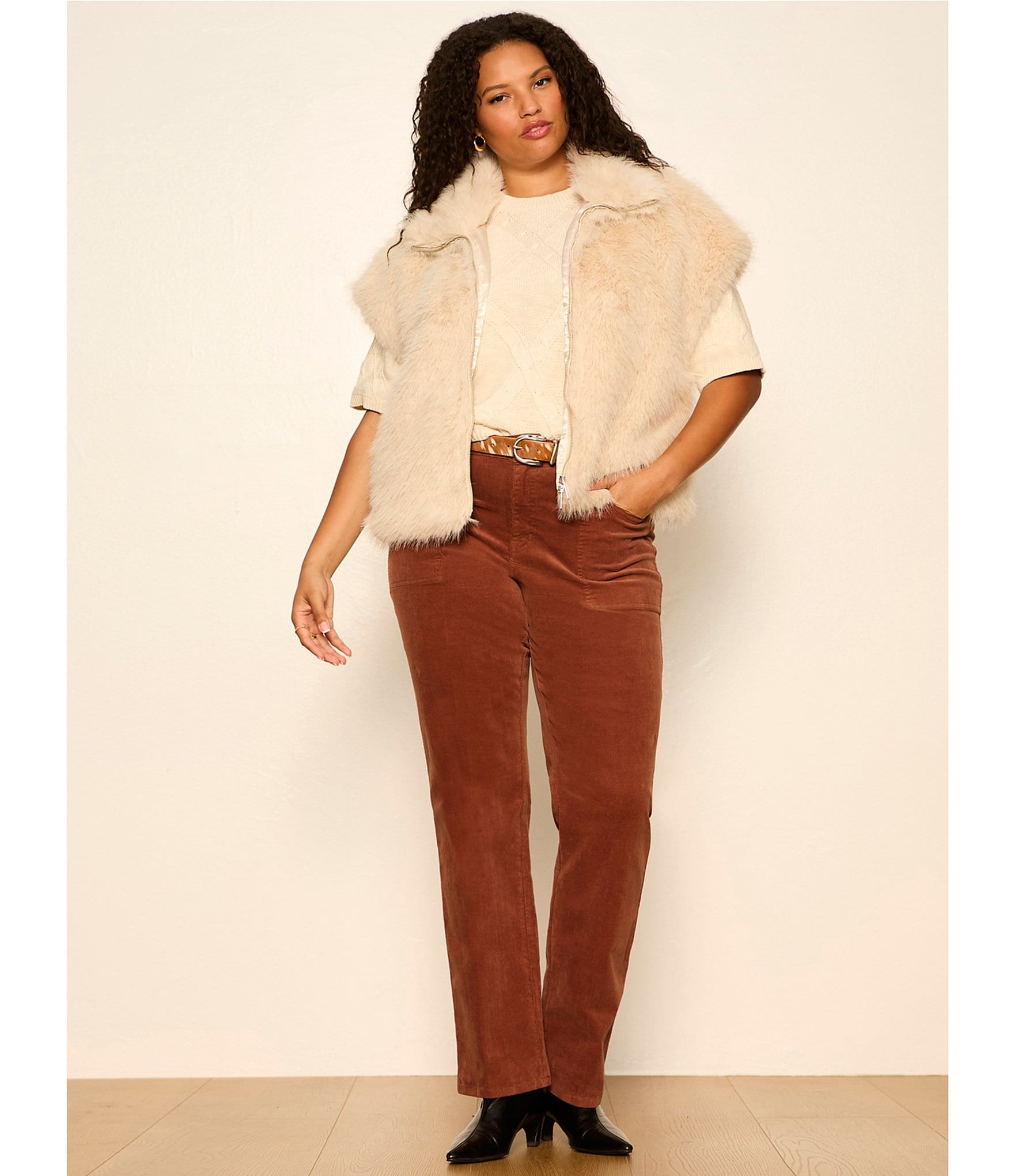 Sanctuary Plus Size Silky Faux Fur Collared Sleeveless Vest