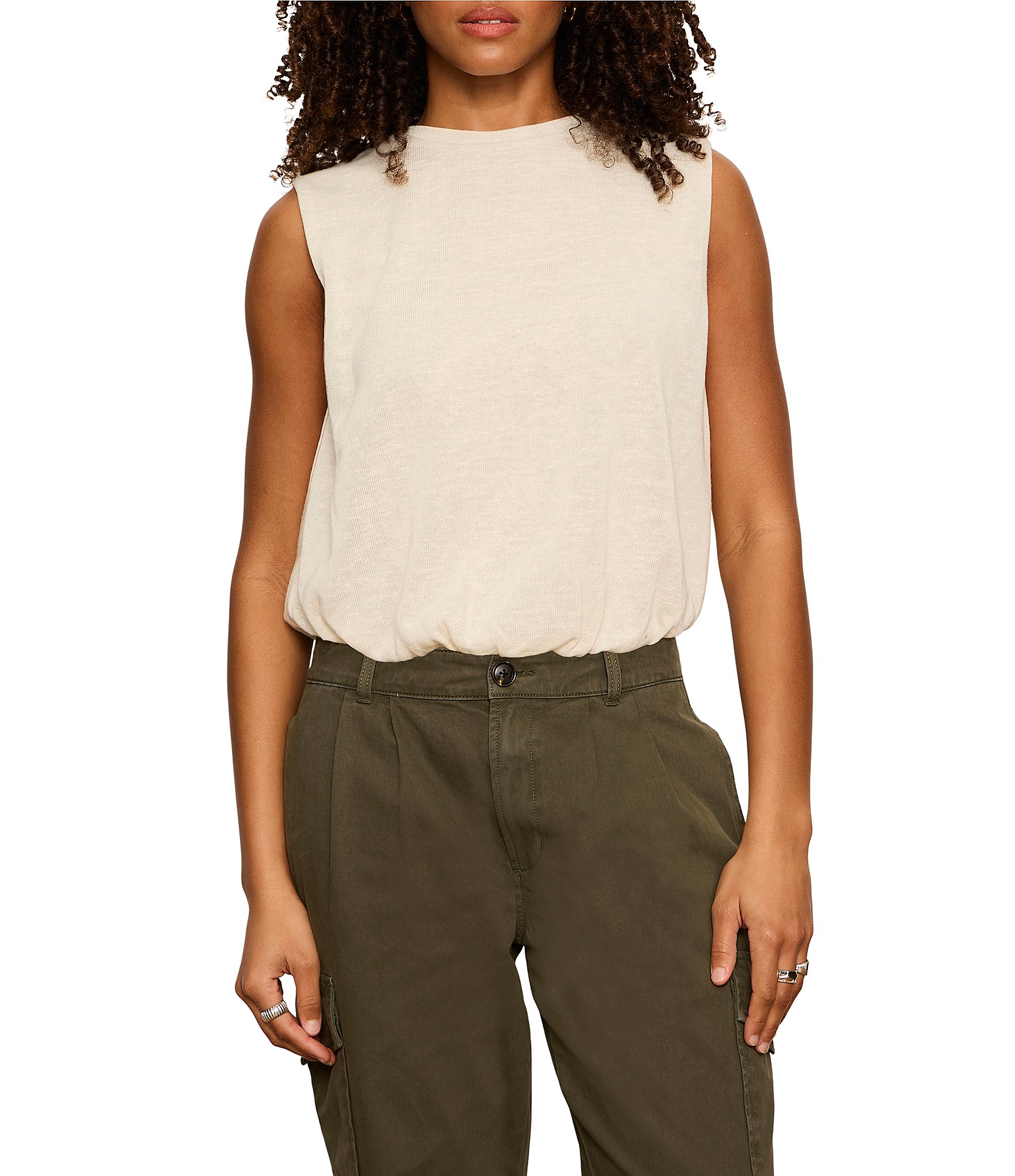 Sanctuary Quinn Bubble Boat Neck Sleeveless Knit Shell Top