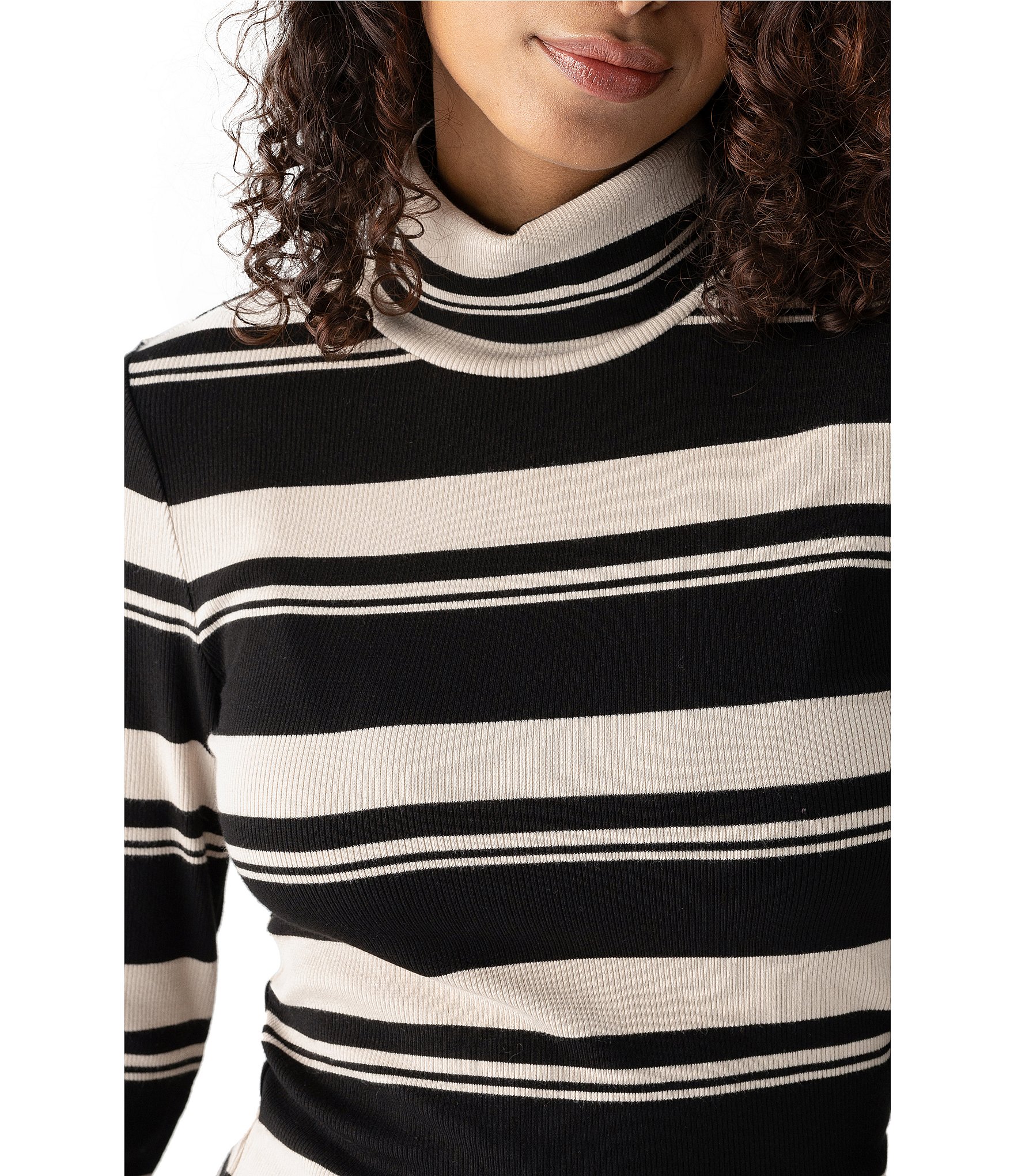 Sanctuary Rib Knit Striped Print Turtleneck Long Sleeve Sweater Top