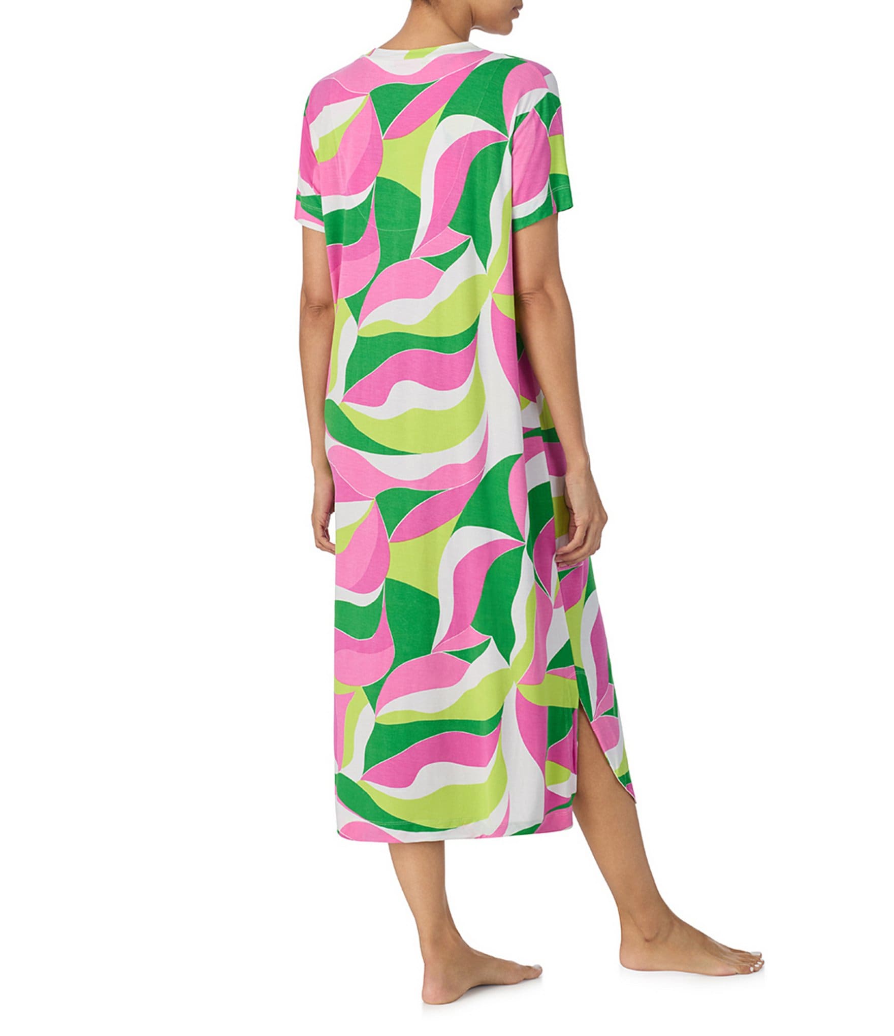 Sanctuary Short Sleeve V-Neck Knit Abstract Print Maxi Nightshirt