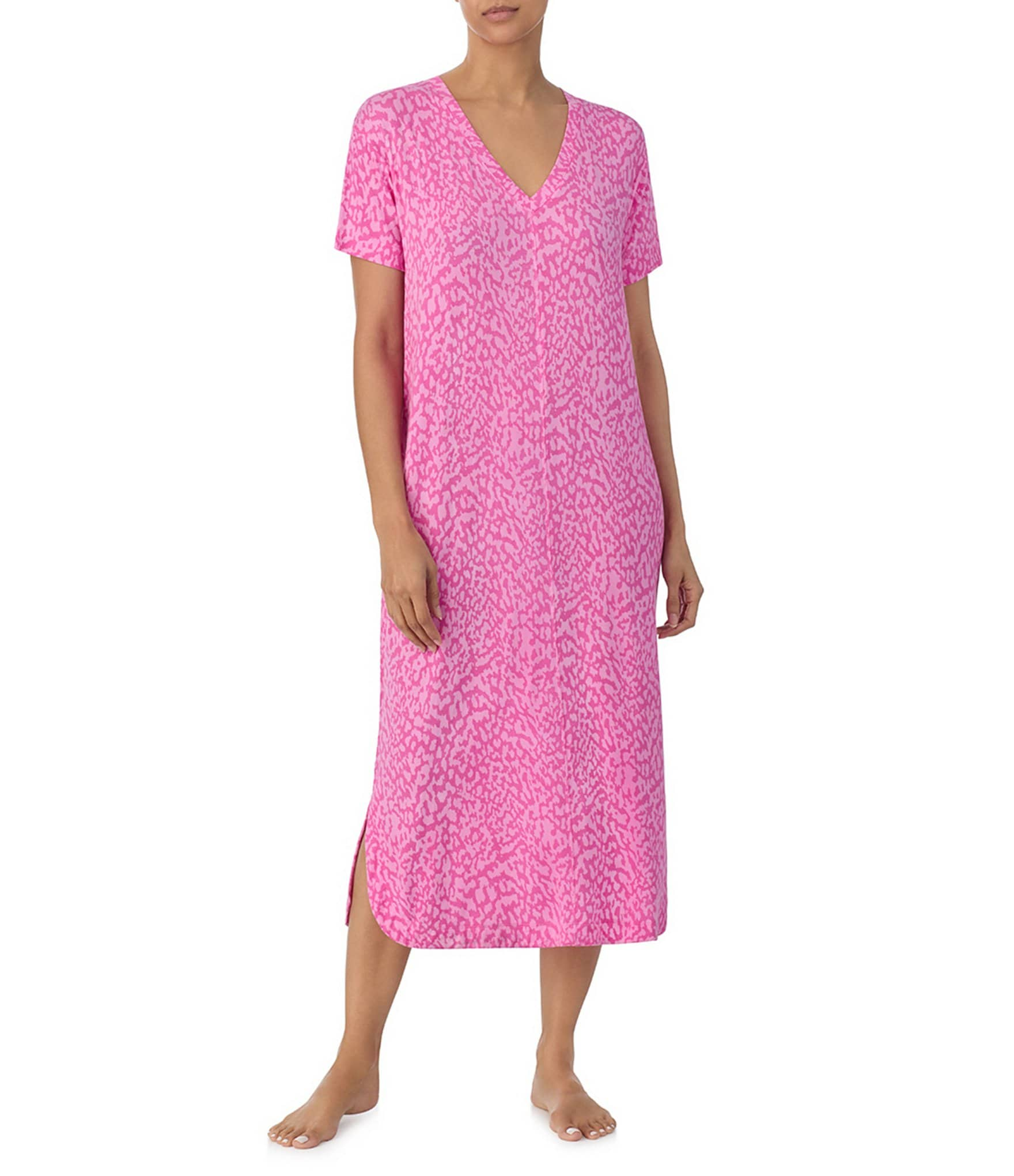 Sanctuary Short Sleeve V-Neck Knit Animal Print Maxi Nightshirt | Dillard's