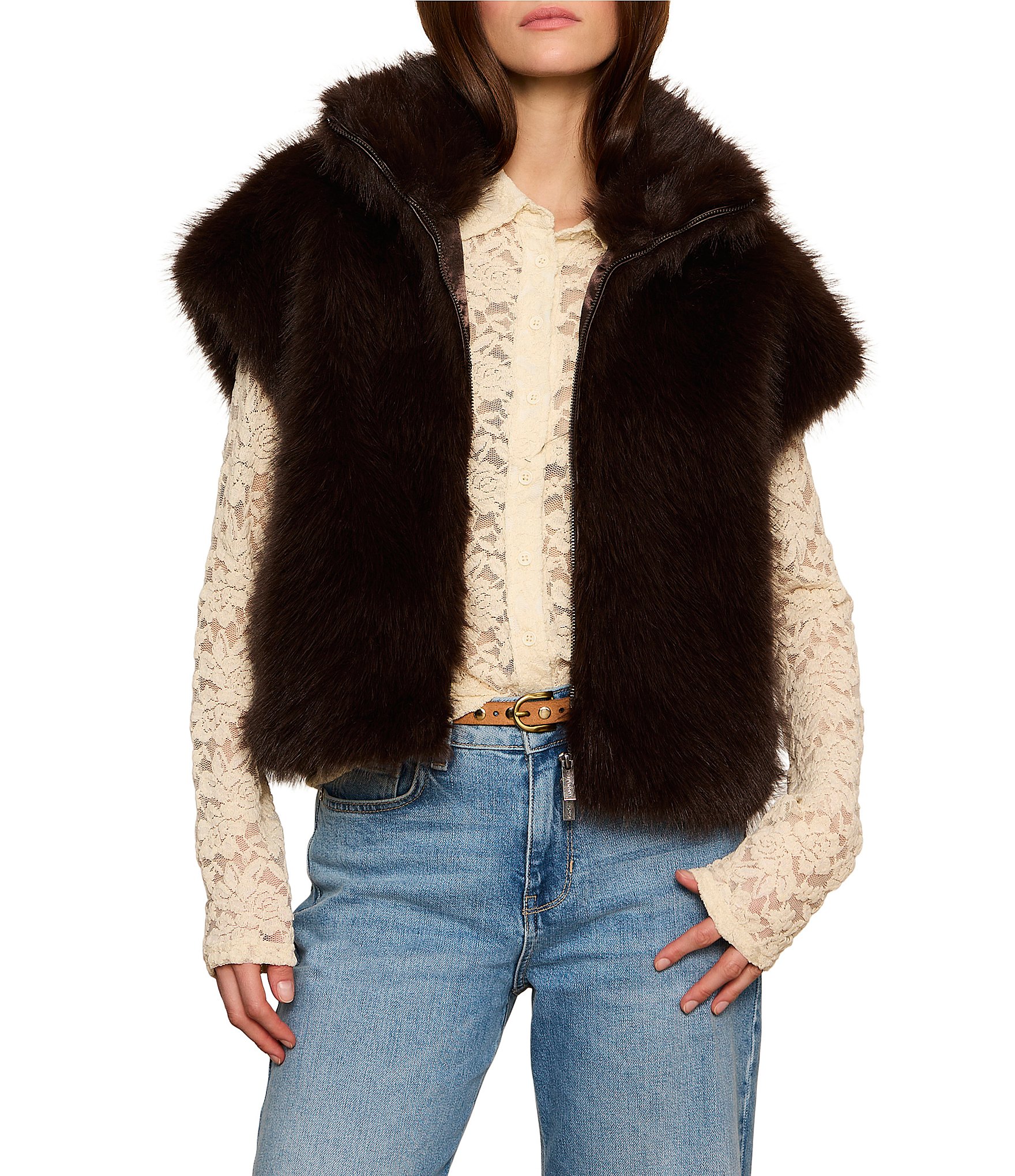 Sanctuary Silky Faux Fur Collared Sleeveless Vest