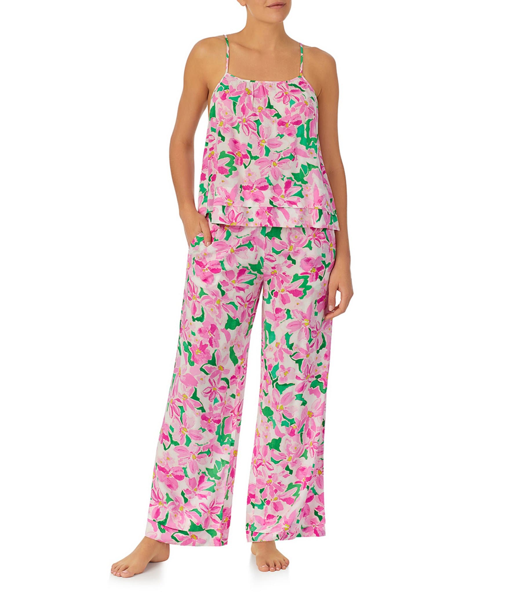 Sanctuary Sleeveless Round Neck Cami & Pant Woven Floral Print Pajama Set