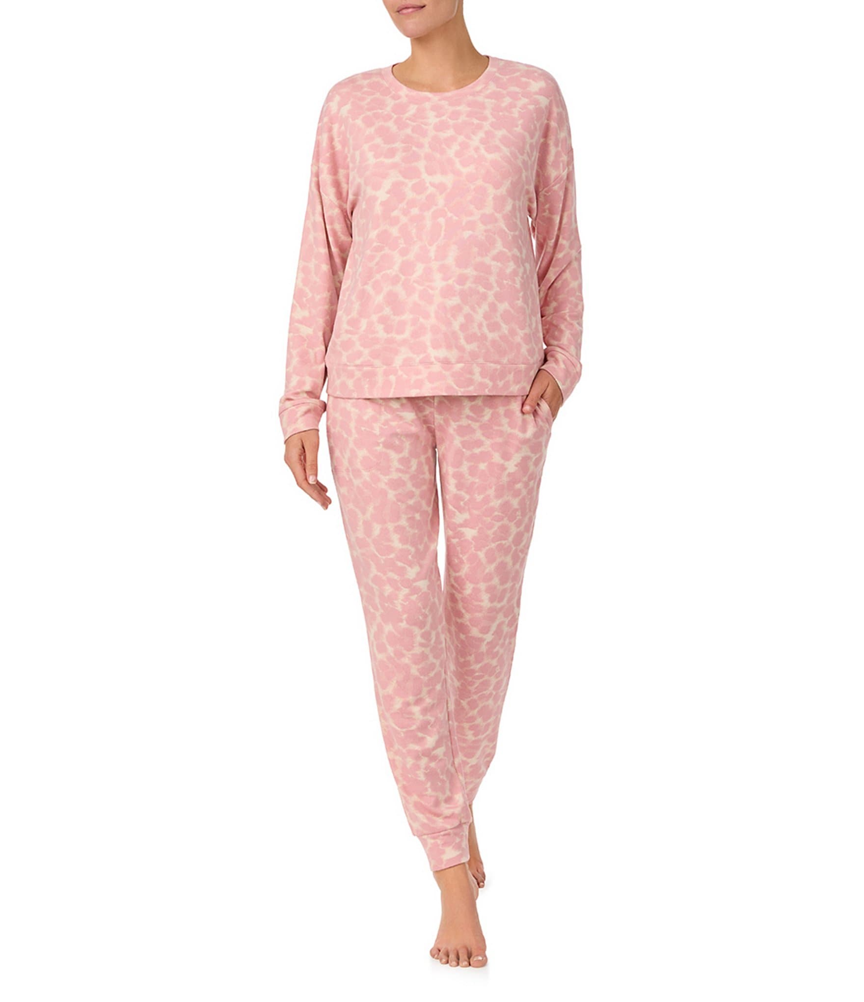 Sanctuary Spotted Print Long Sleeve Pullover & Jogger Brushed Jersey Pajama Set