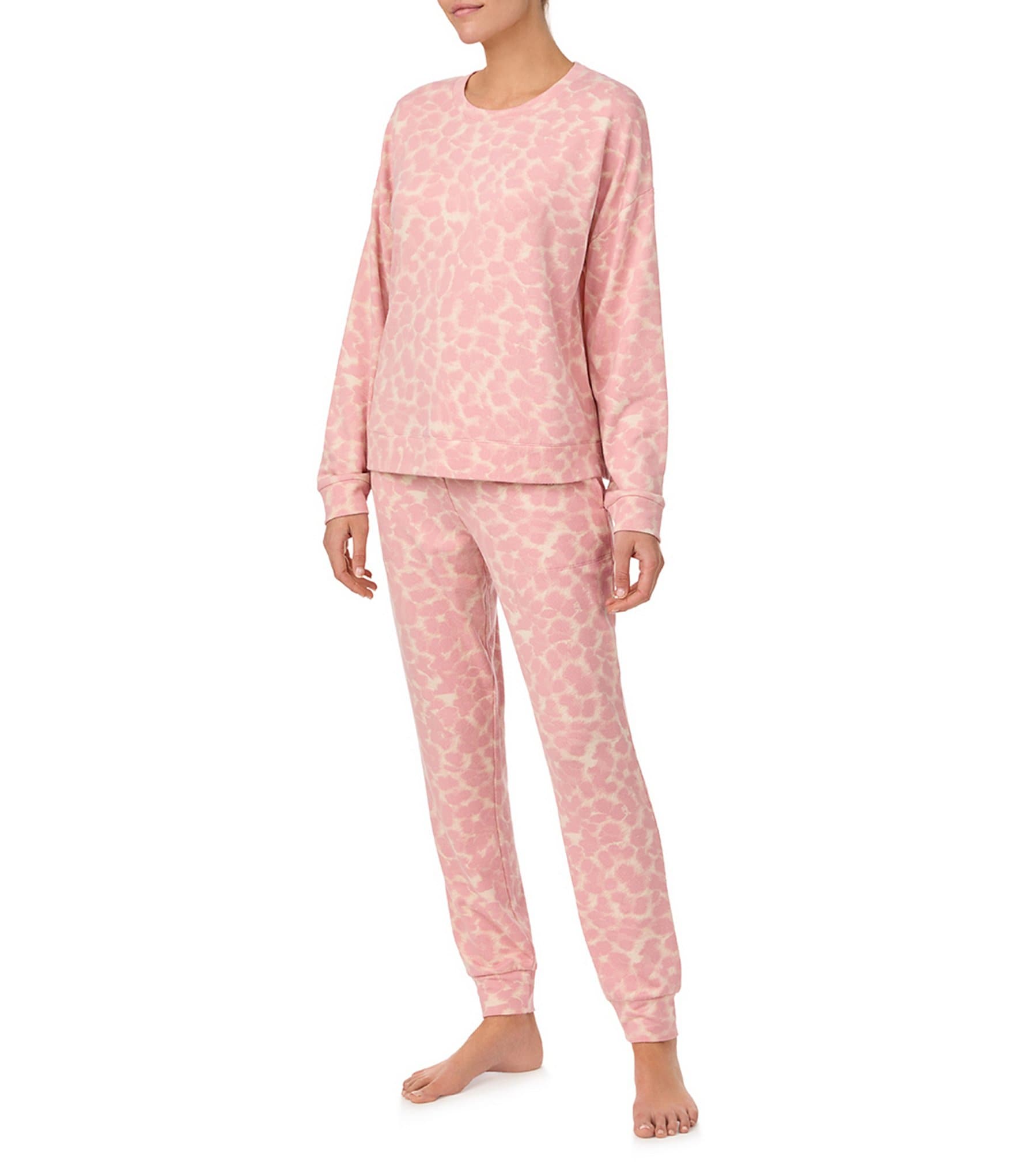 Sanctuary Spotted Print Long Sleeve Pullover & Jogger Brushed Jersey Pajama Set